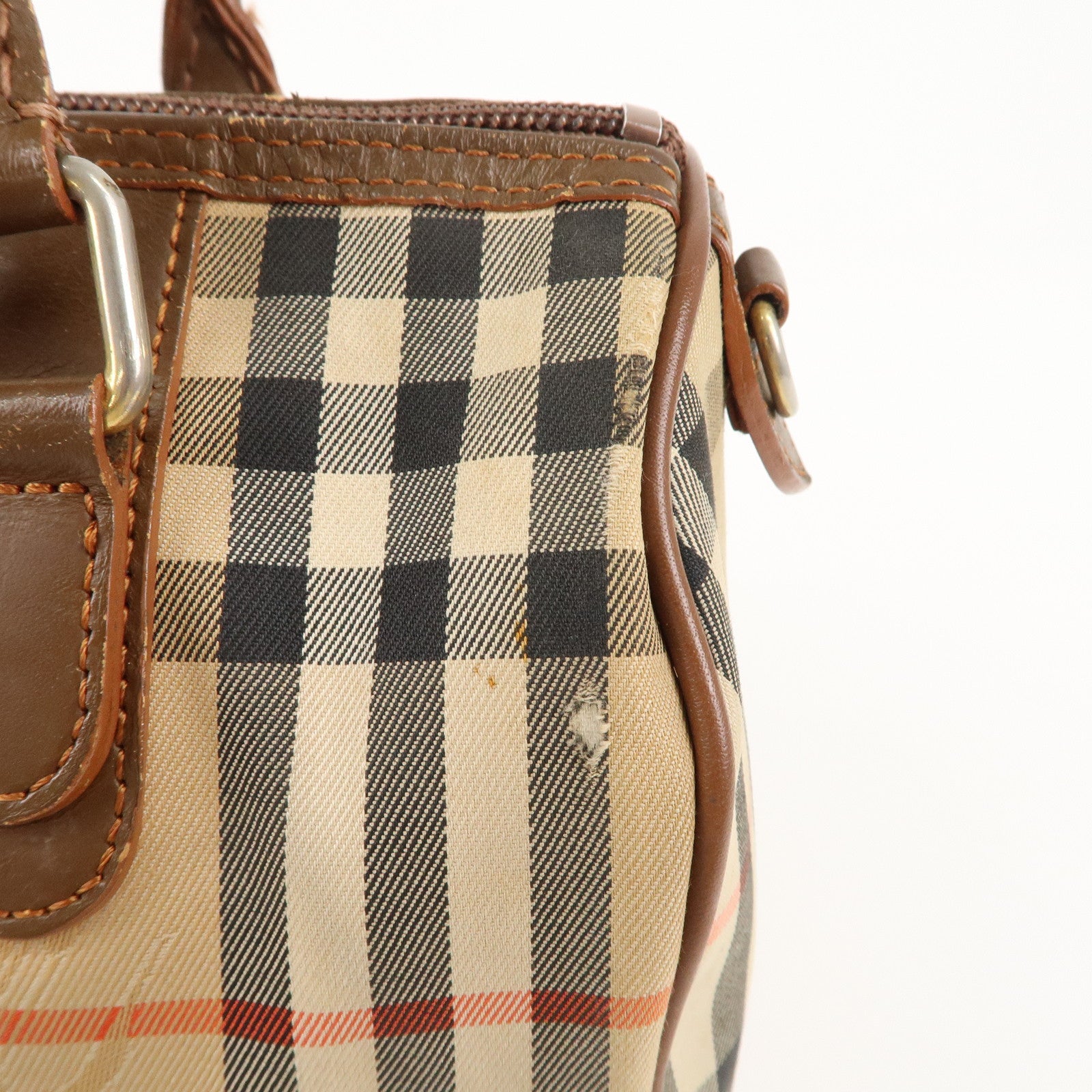 Burberry Burberrys Canvas Leather Mini Boston Bag