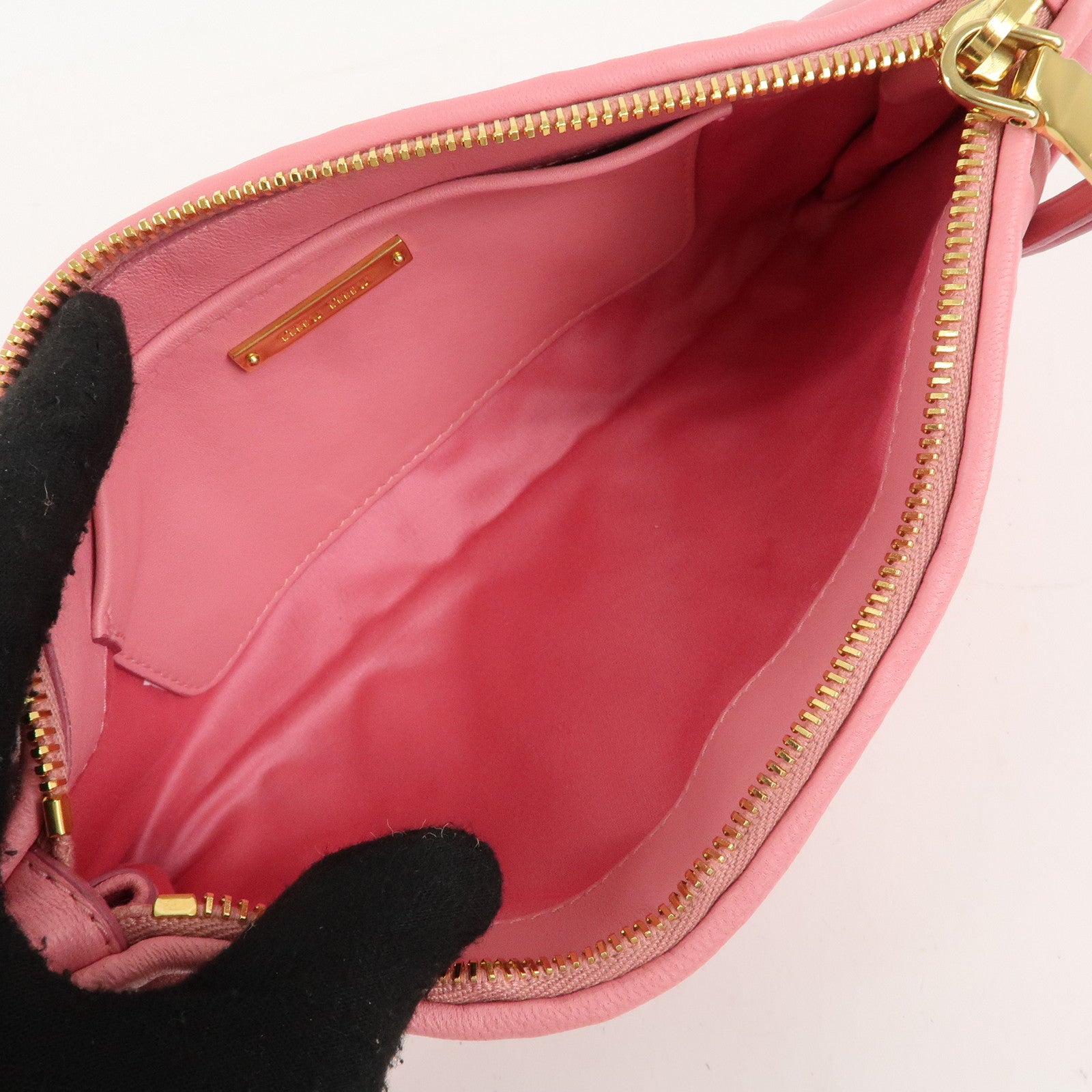 MIU MIU Matelasse Leather Pouch Clutch Bag Pink 5N1455