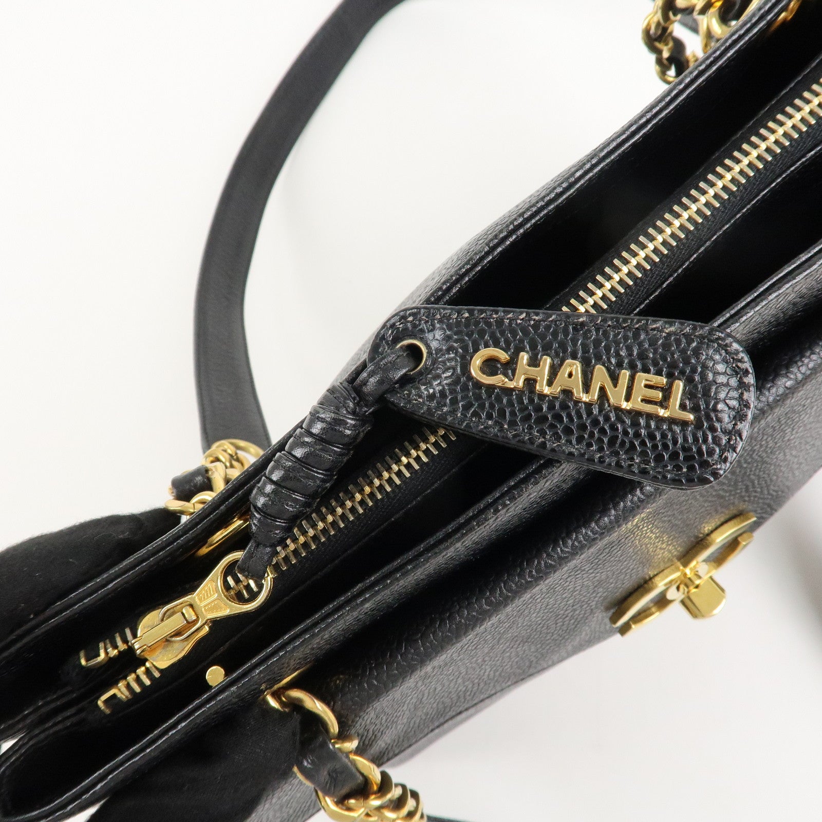 CHANEL Caviar Skin Chain Shoulder Bag Hand Bag Black Gold HDW