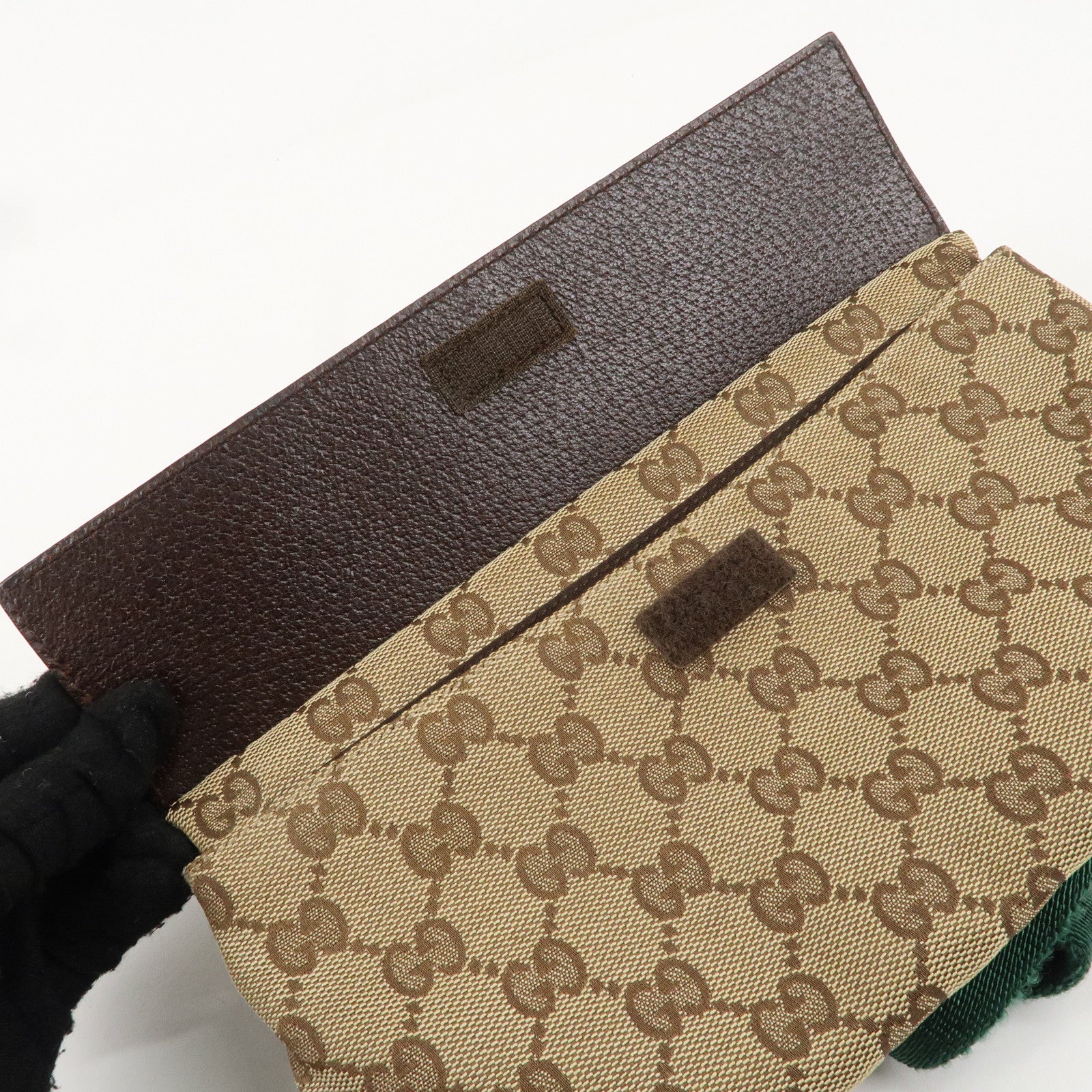 GUCCI Sherry GG Canvas Leather Waist Bag Beige Brown 180691