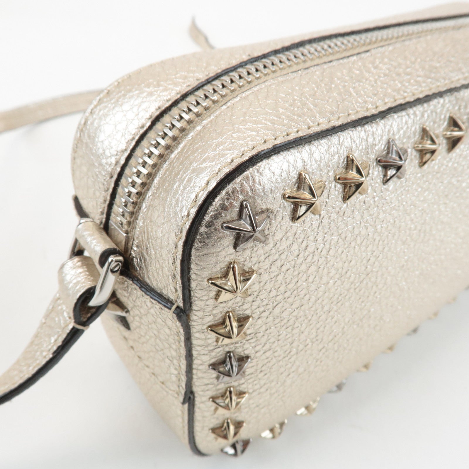 JIMMY CHOO Leather Studs Small Shoulder Bag Silver