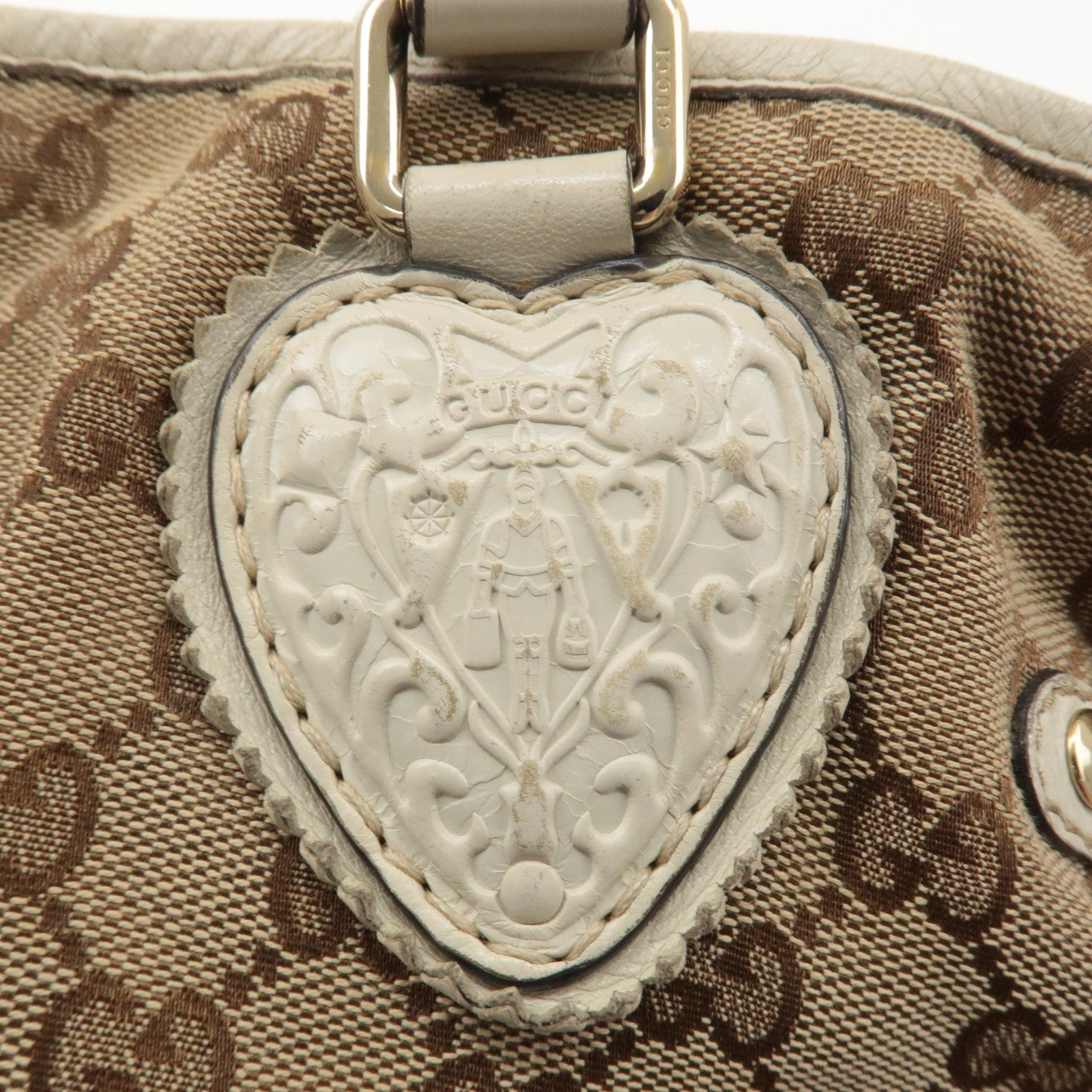 GUCCI GG Canvas Leather Crest Hand Bag Beige Brown 211955