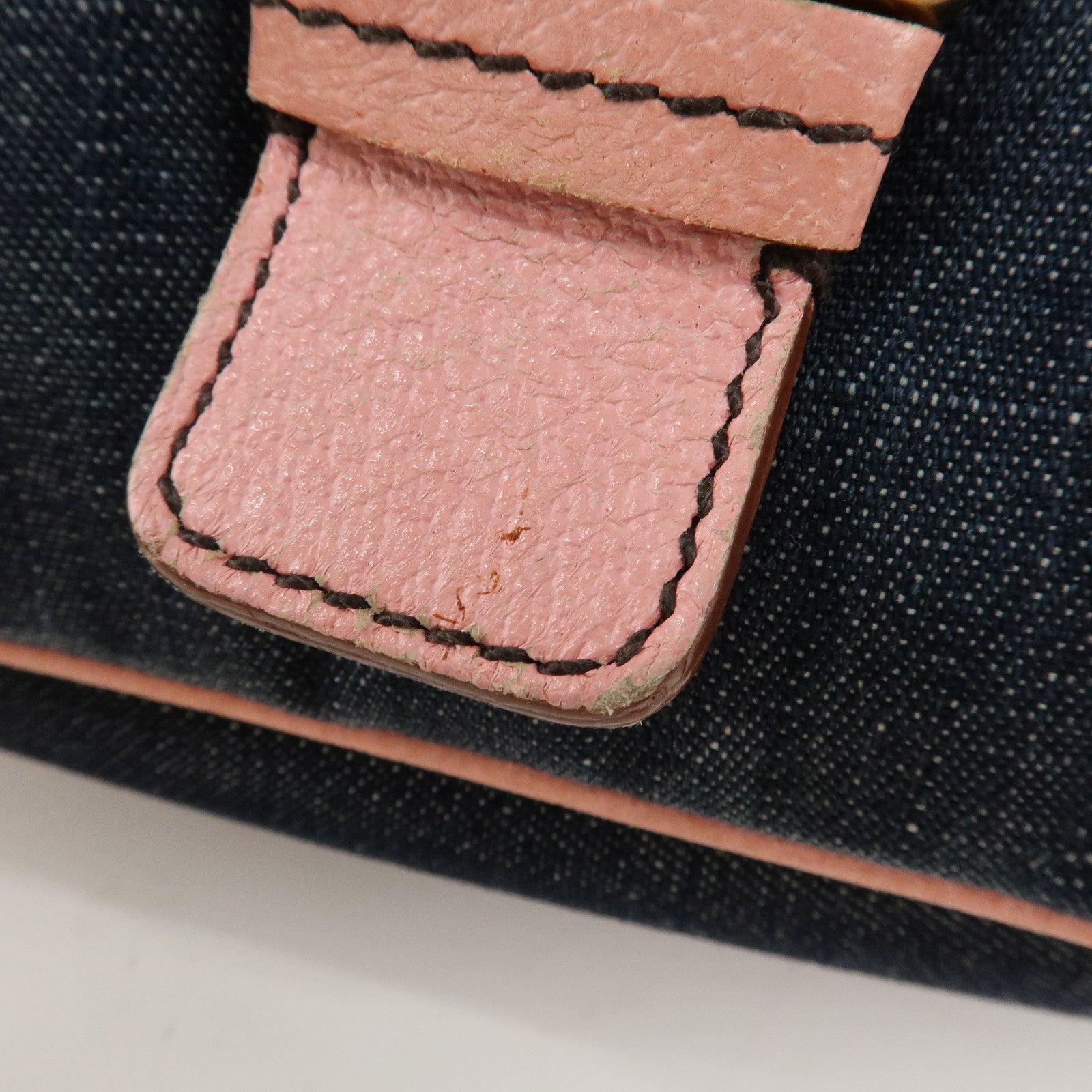 MIU MIU Denim Leather Indigo 2Way Tote Bag Shoulder Bag Pink Used