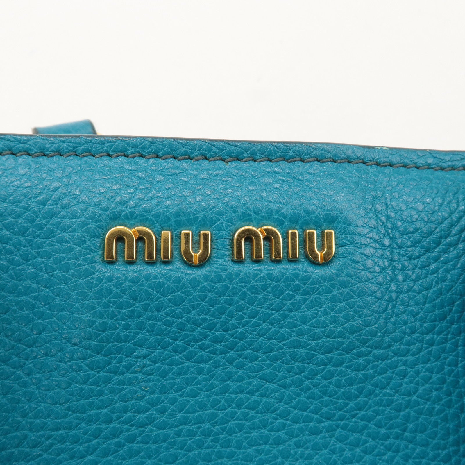 MIU MIU Leather 2Way Bag Hand Bag Shoulder Bag Turquoise Blue