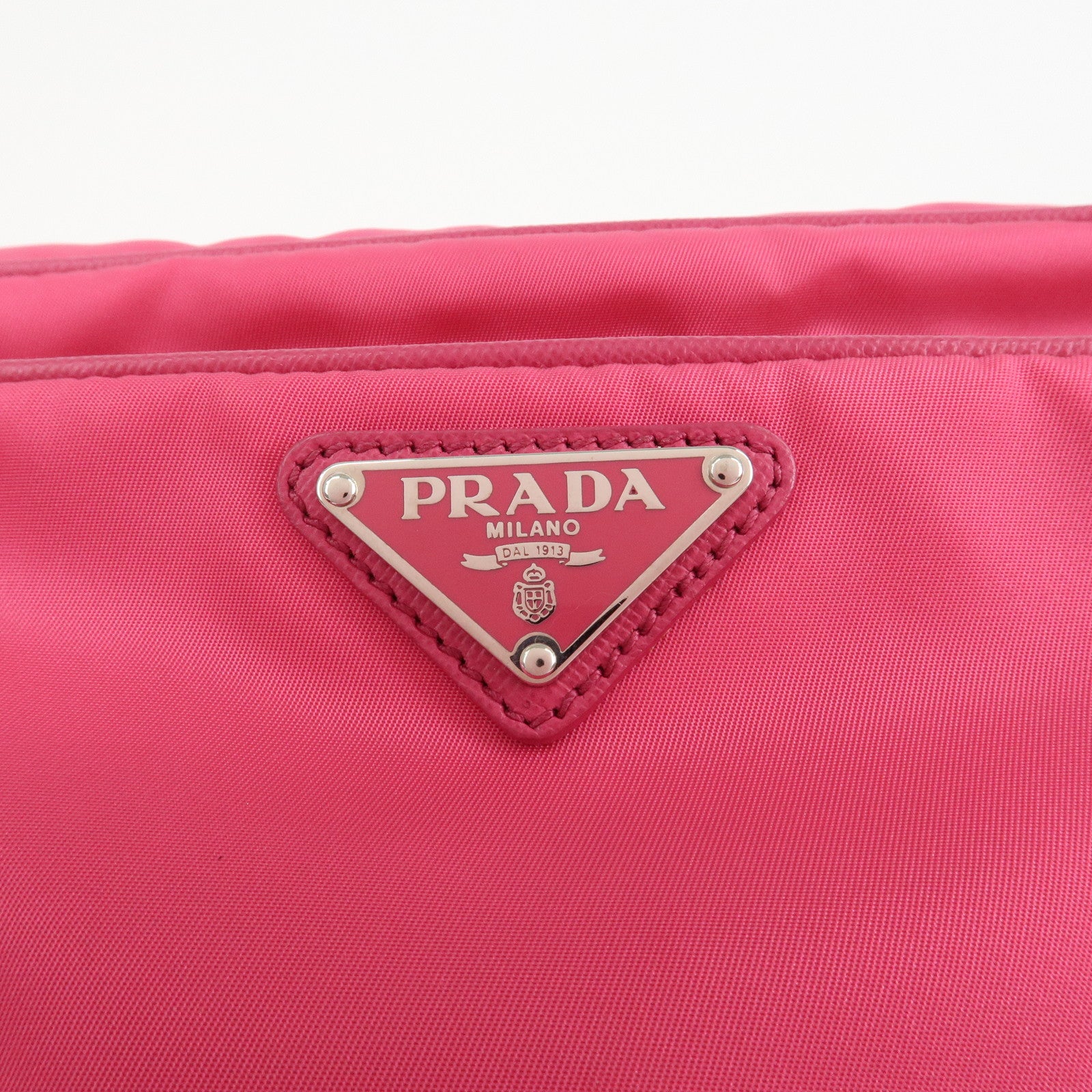 PRADA Triangle Logo Leather Shoulder Bag Pink Silver Hardware Used