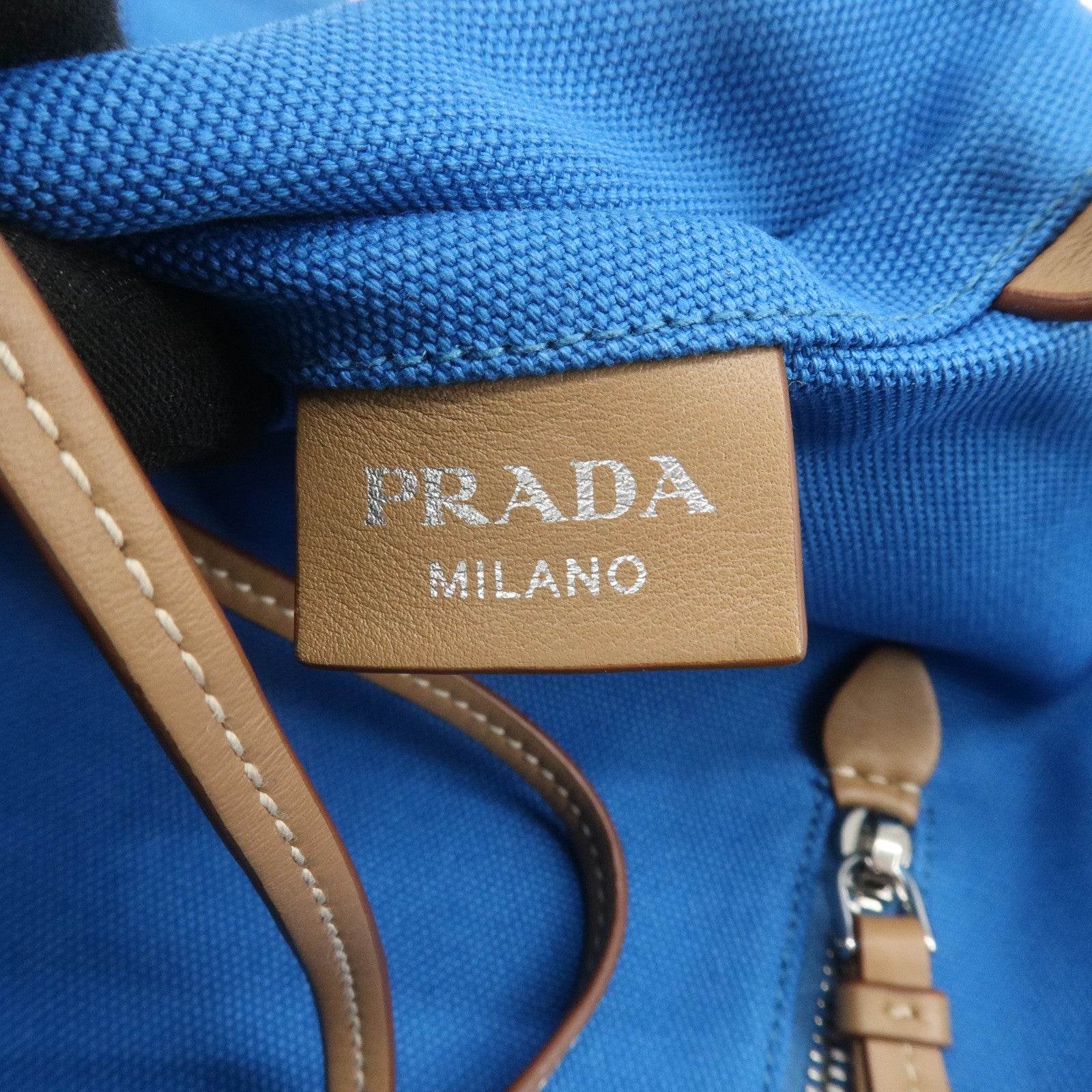 PRADA Canapa Canvas Leather 2Way Bag Tote Bag Hand Bag Blue 1BG163