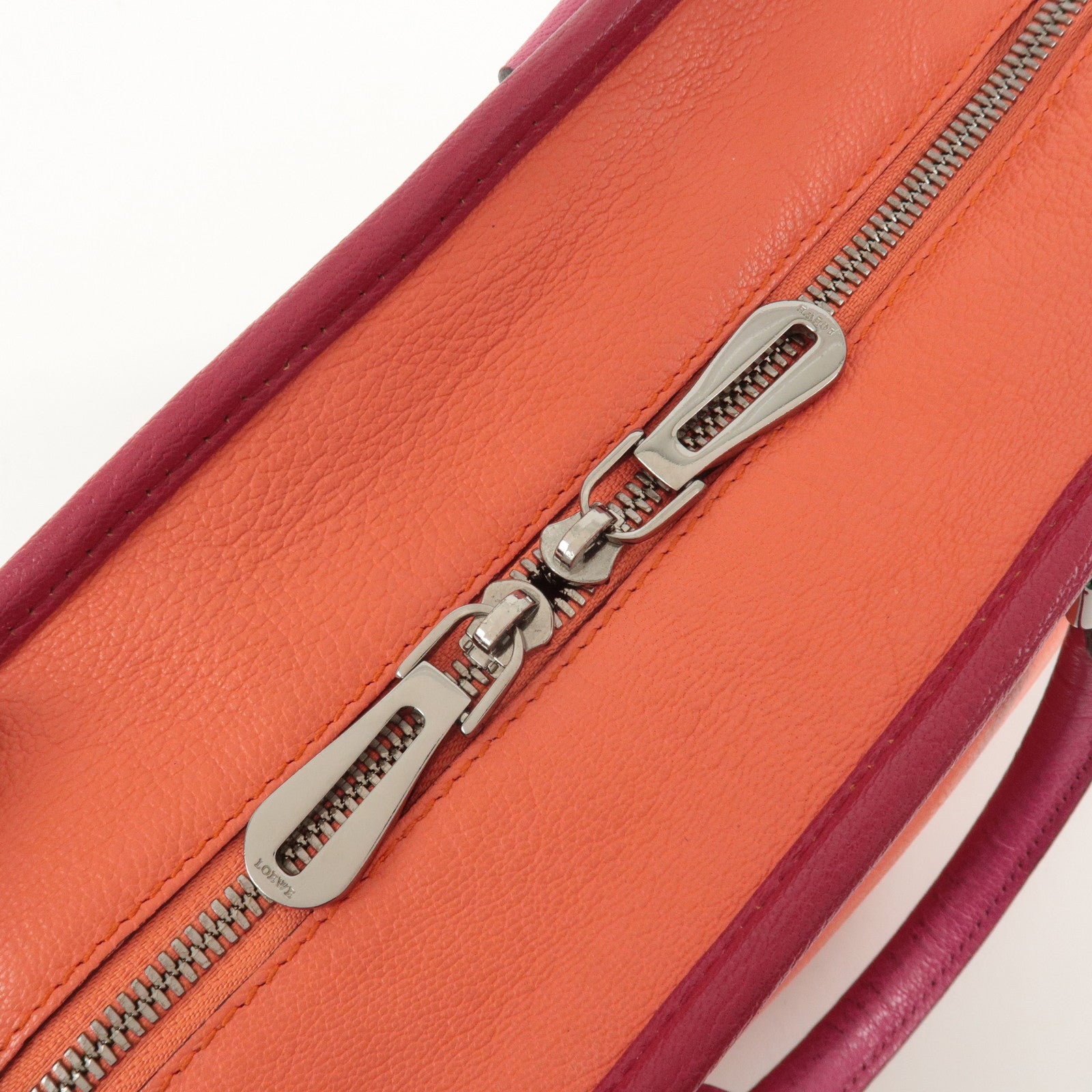 LOEWE Anagram Leather Amazona 28 Hand Bag Orange Red Pink Used