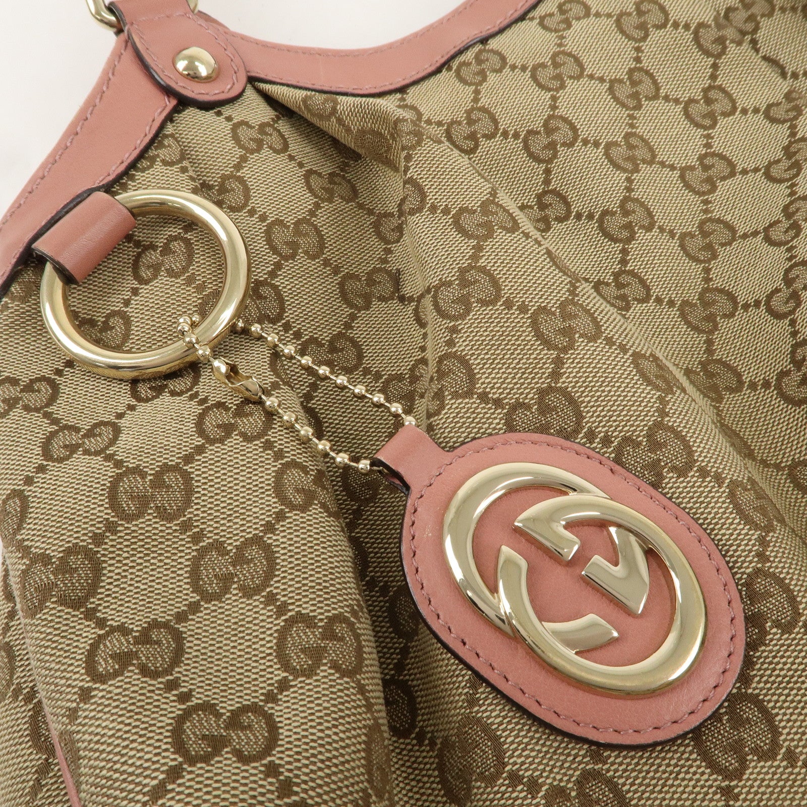 GUCCI Sukey GG Canvas Leather Hand Bag 211944 Beige Pink