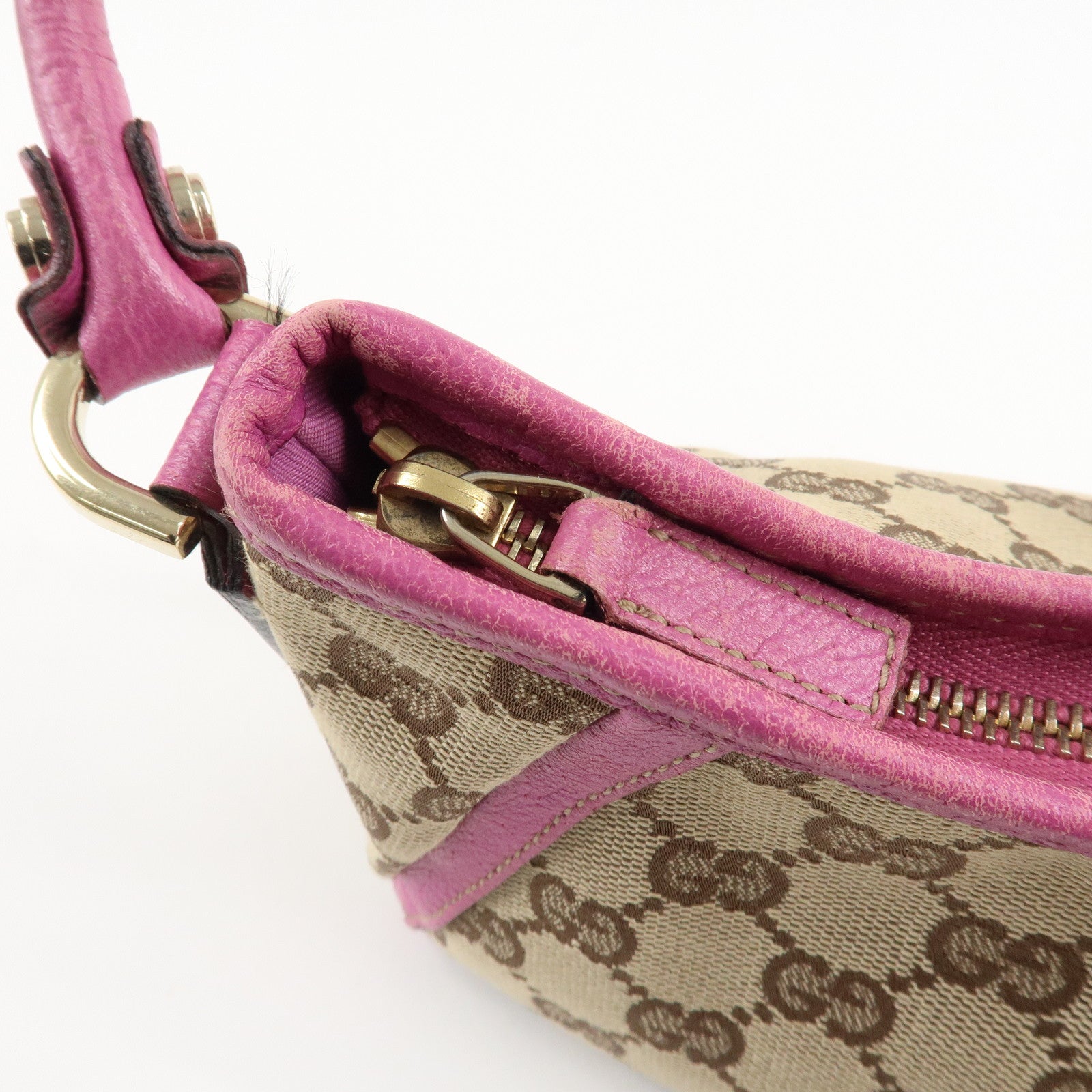 GUCCI Abbey GG Canvas Leather Shoulder Bag Pink Beige 130939 Used