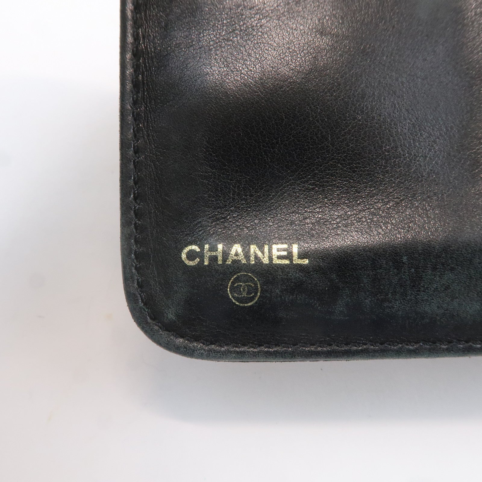 CHANEL COCO Mark Leather Bi-Fold Wallet Purse Black