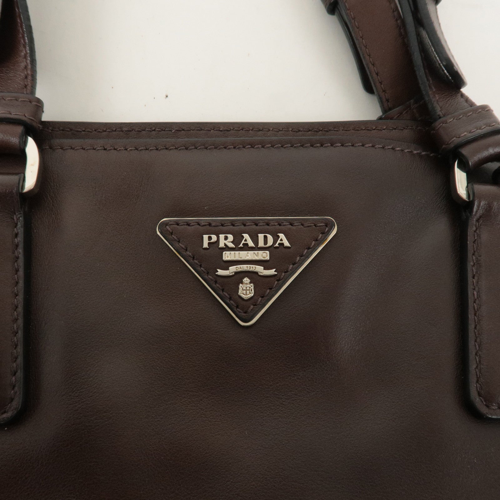 PRADA Logo Leather 2Way Tote Bag Shoulder Bag Brown BR5033