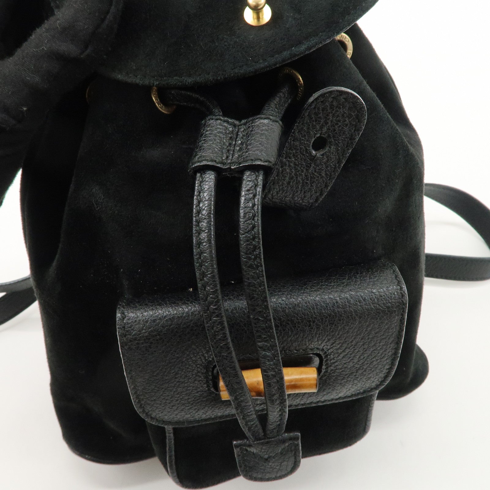 GUCCI Bamboo Suede Leather Back Pack Black 003.1956.0030 Used