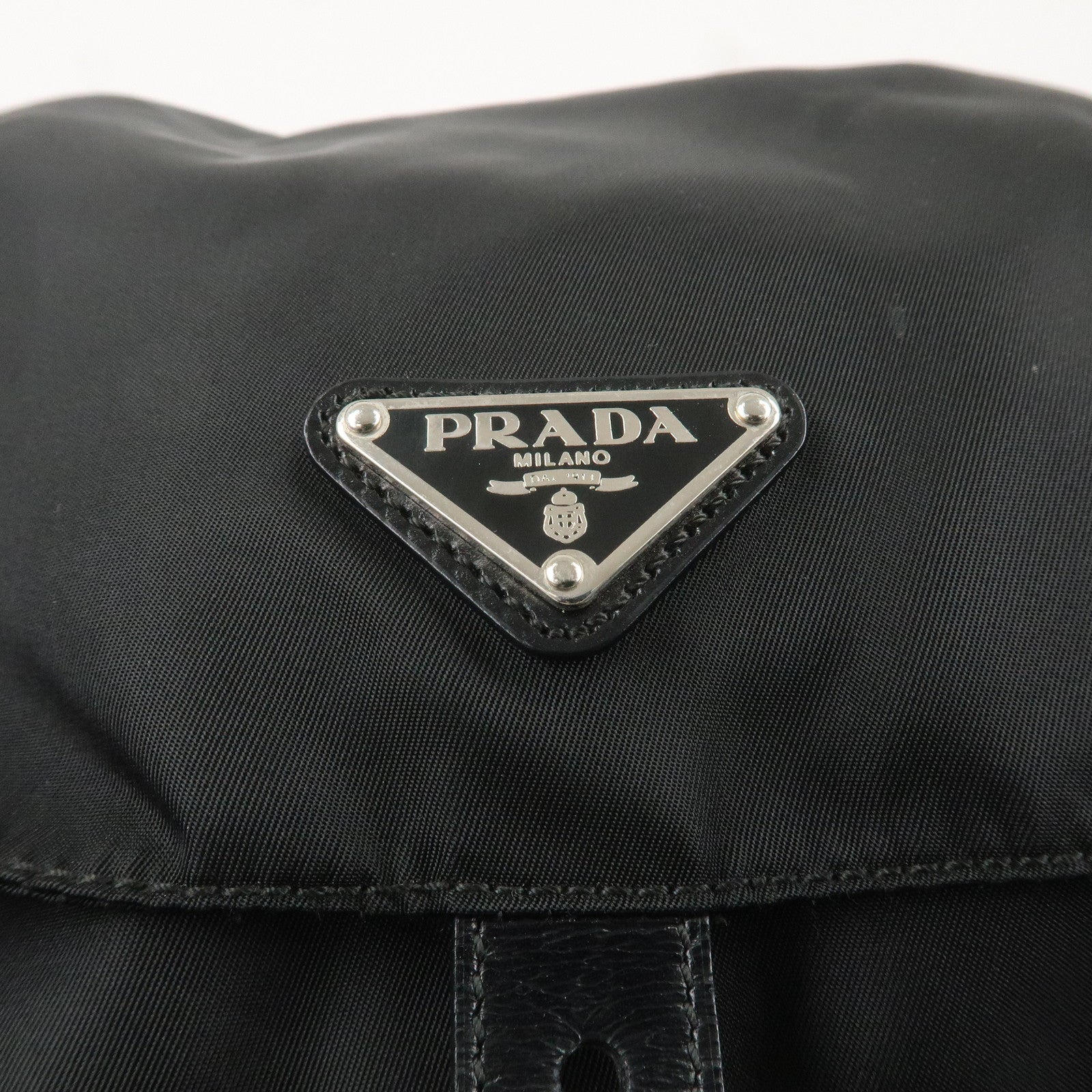 PRADA Logo Nylon Leather Backpack Ruck Sack NERO Black BZ2811