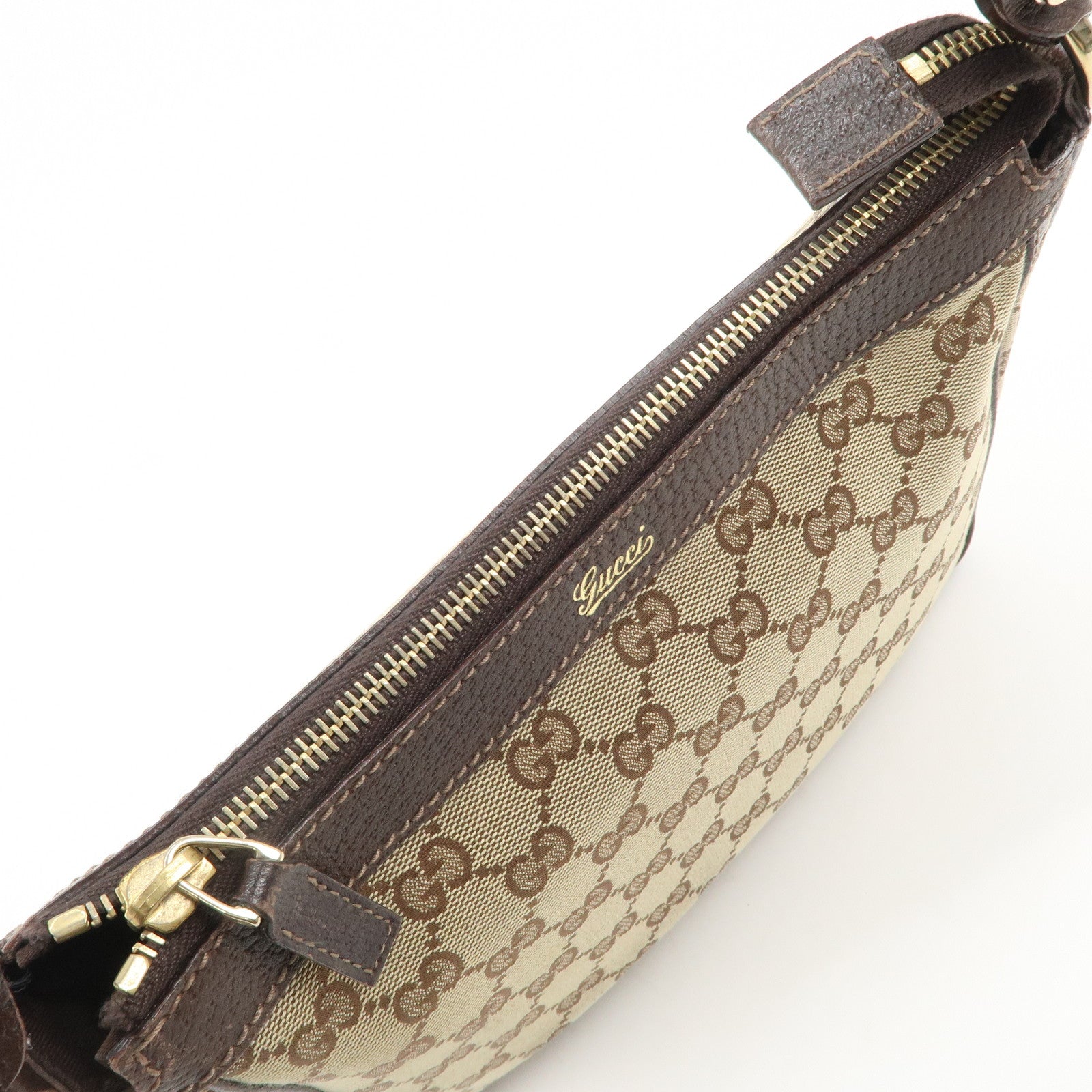 GUCCI GG Canvas Leather Shoulder Bag Beige Brown 146244 Used