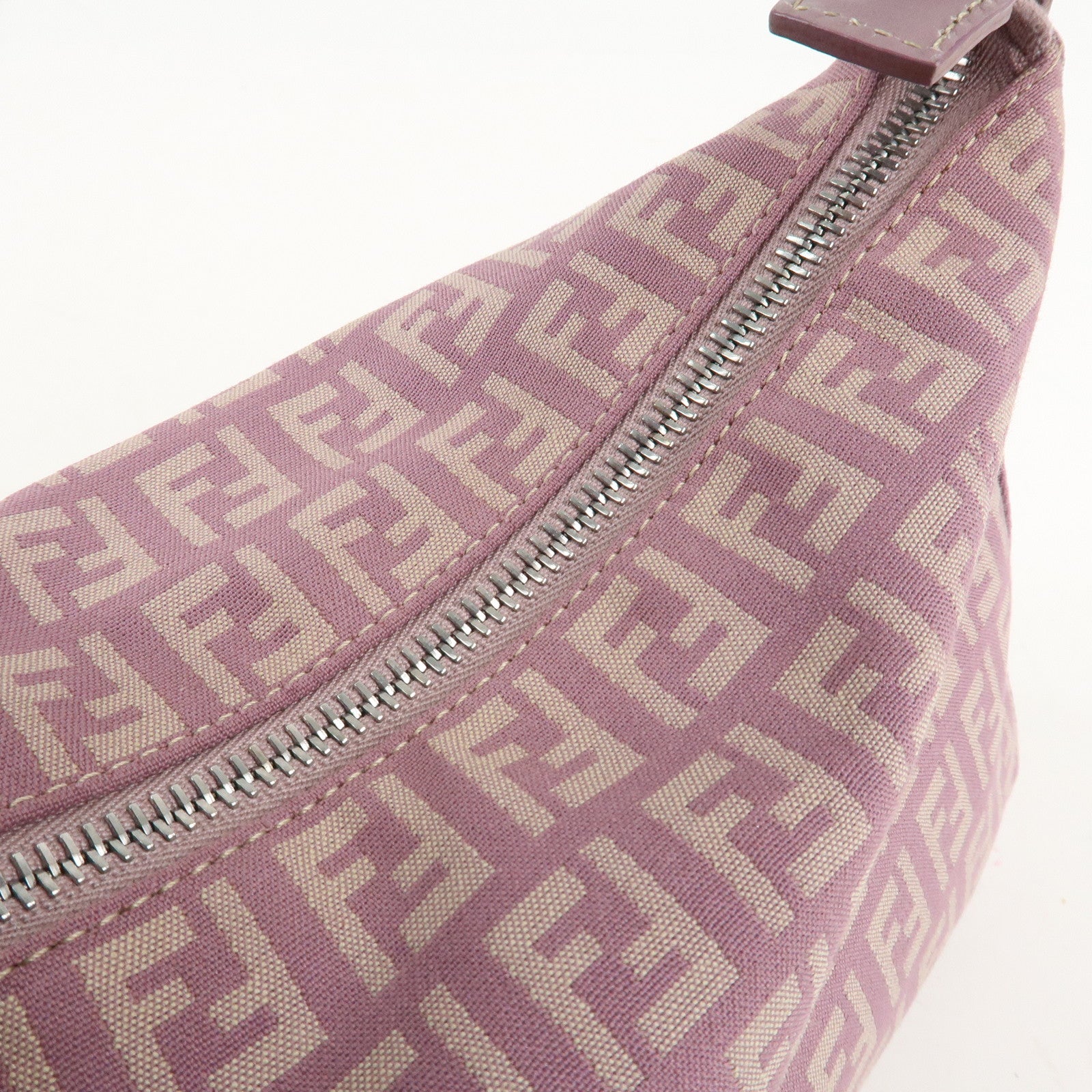 Auth FENDI  Zucchino Canvas Leather Hand Bag Pouch Purple Beige 8N0005 Used F/S