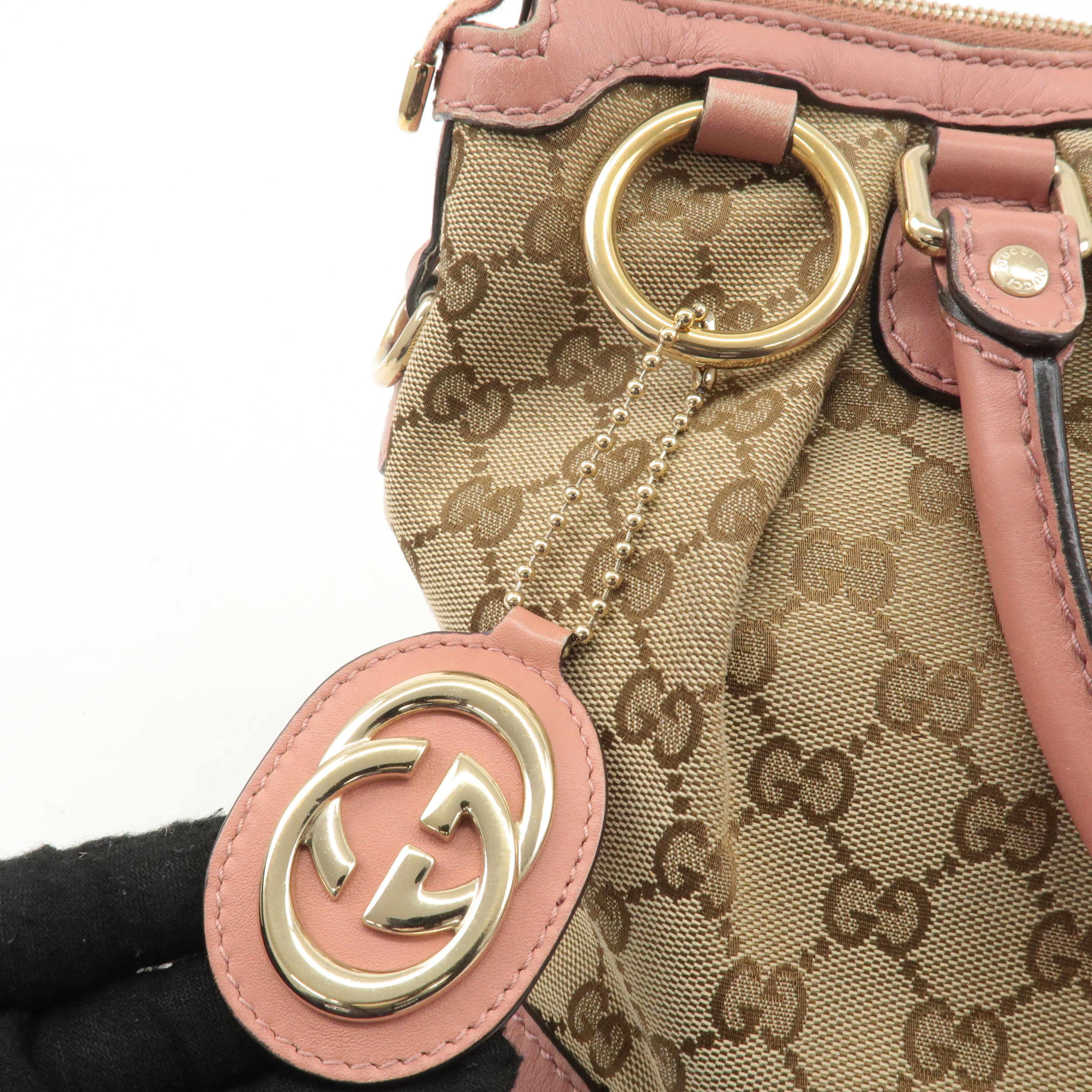 GUCCI Sukey GG Canvas Leather 2Way Shoulder Bag Pink Beige 247902