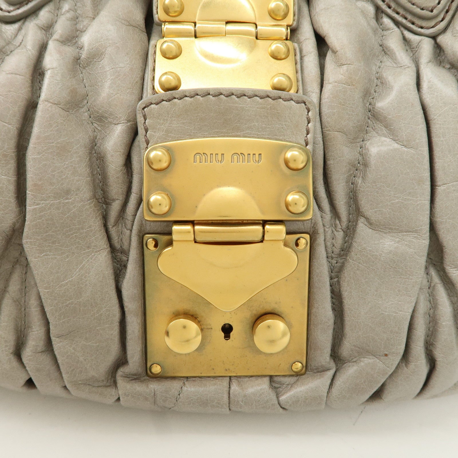 MIU MIU Matelasse Leather 2Way Bag Shoulder Bag Hand Bag Gray Used