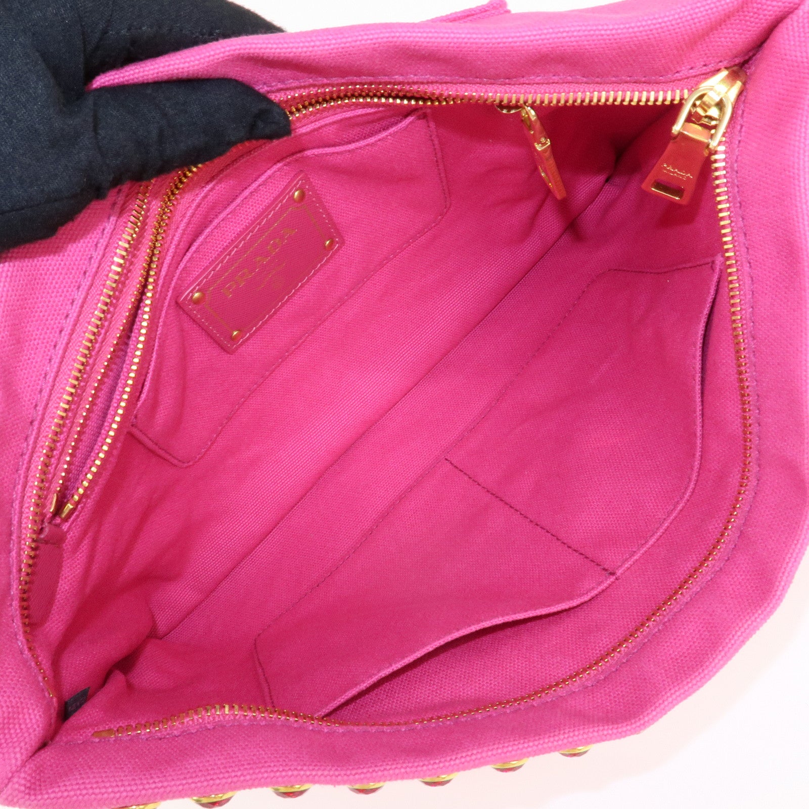 PRADA Canvas Bijoux Studded Clutch Bag Pink BP521O Used