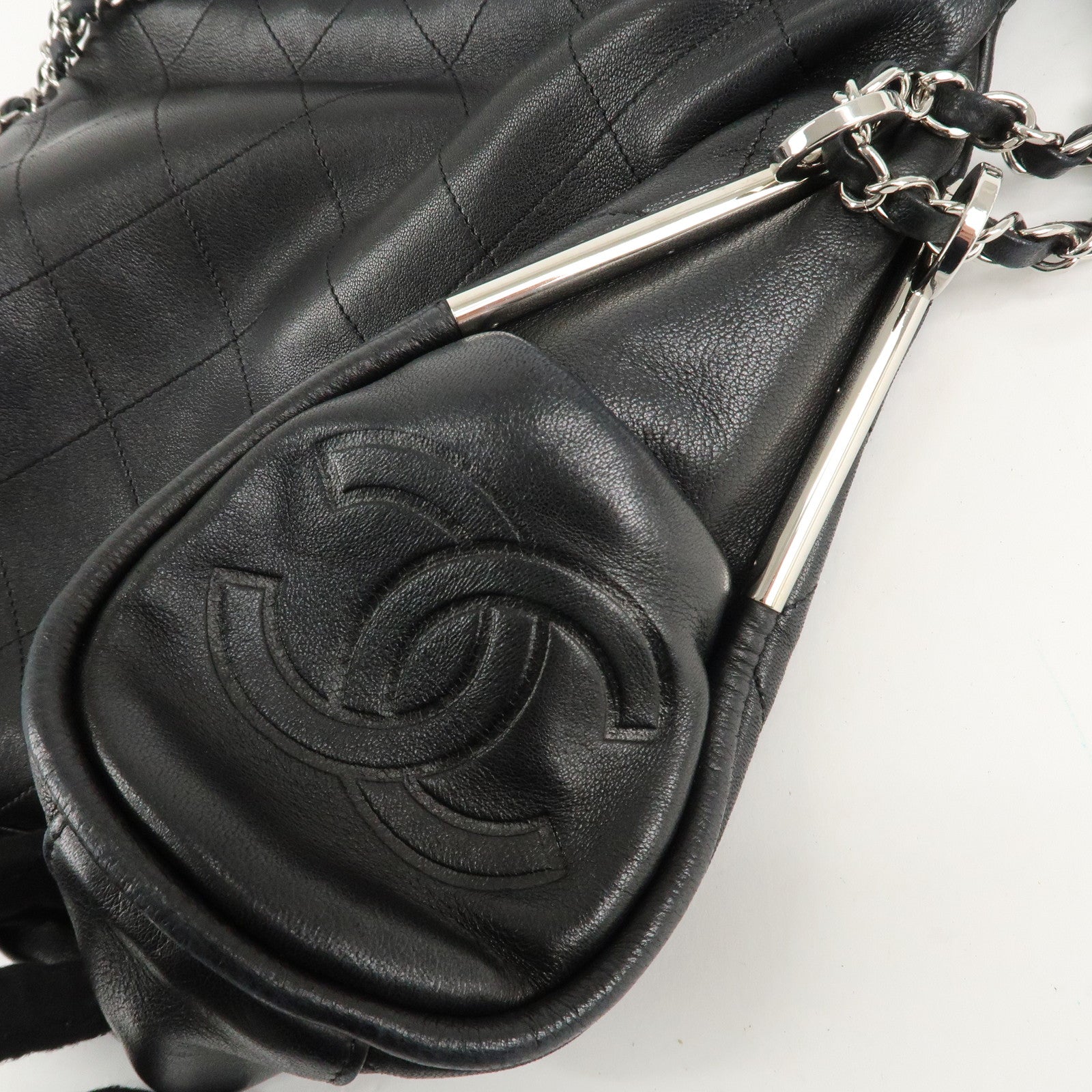 CHANEL Wild Stitch Lamb Skin Chain Shoulder Bag Black SHW A29285