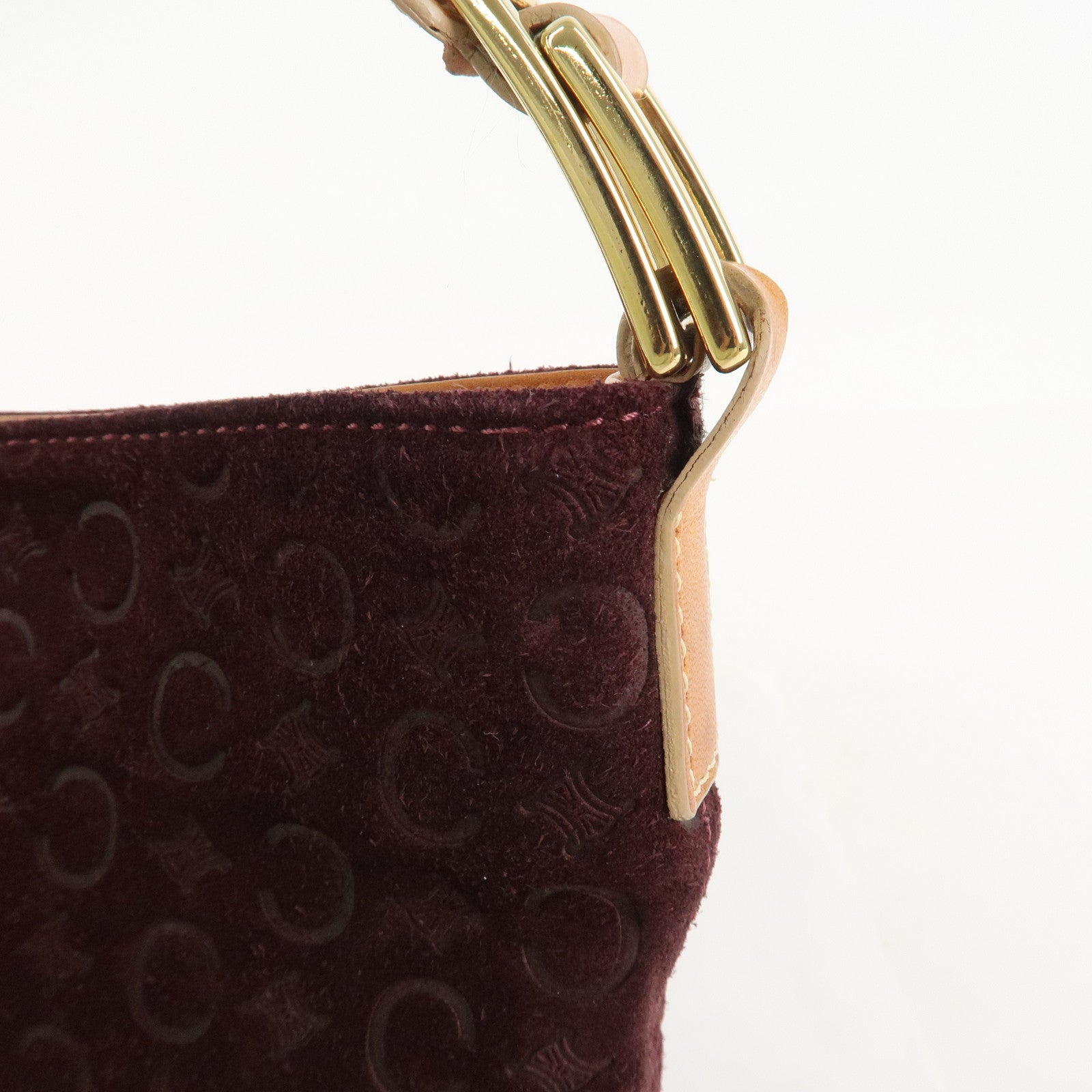 CELINE Suede Shoulder Bag Wine Beige MC00/2