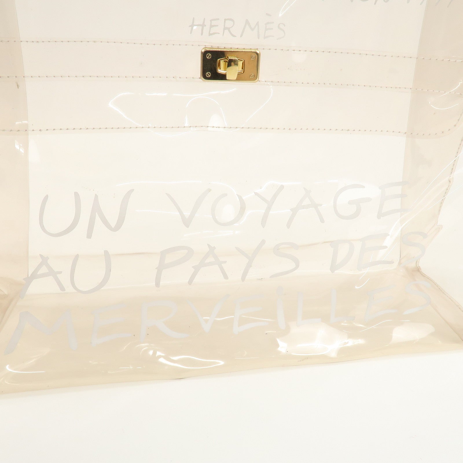 HERMES Vinyl Kelly Hand Bag Clear Transparent Gold Hardware Used