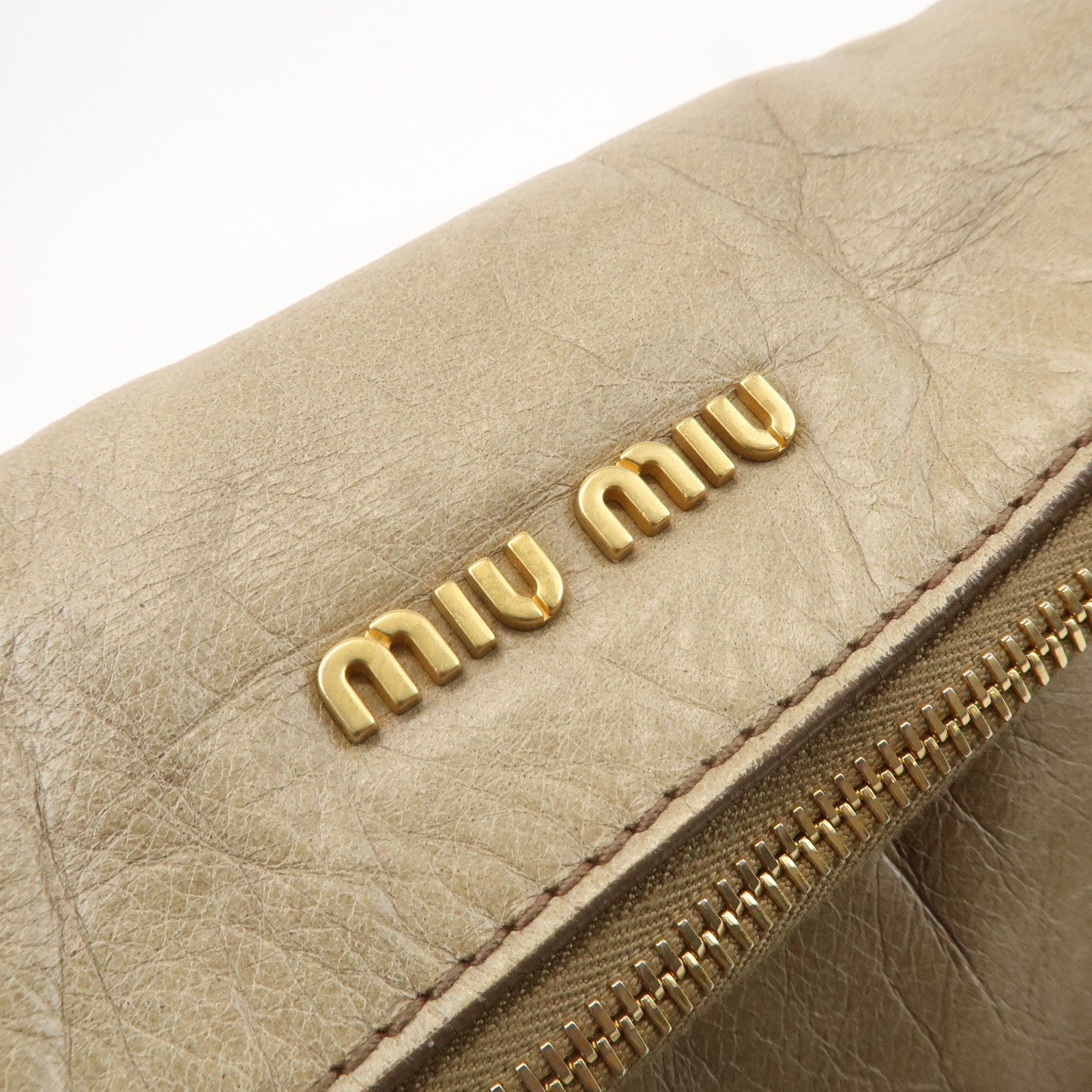 MIU MIU Leather 2Way Shoulder Bag Hand Bag Beige RT0365