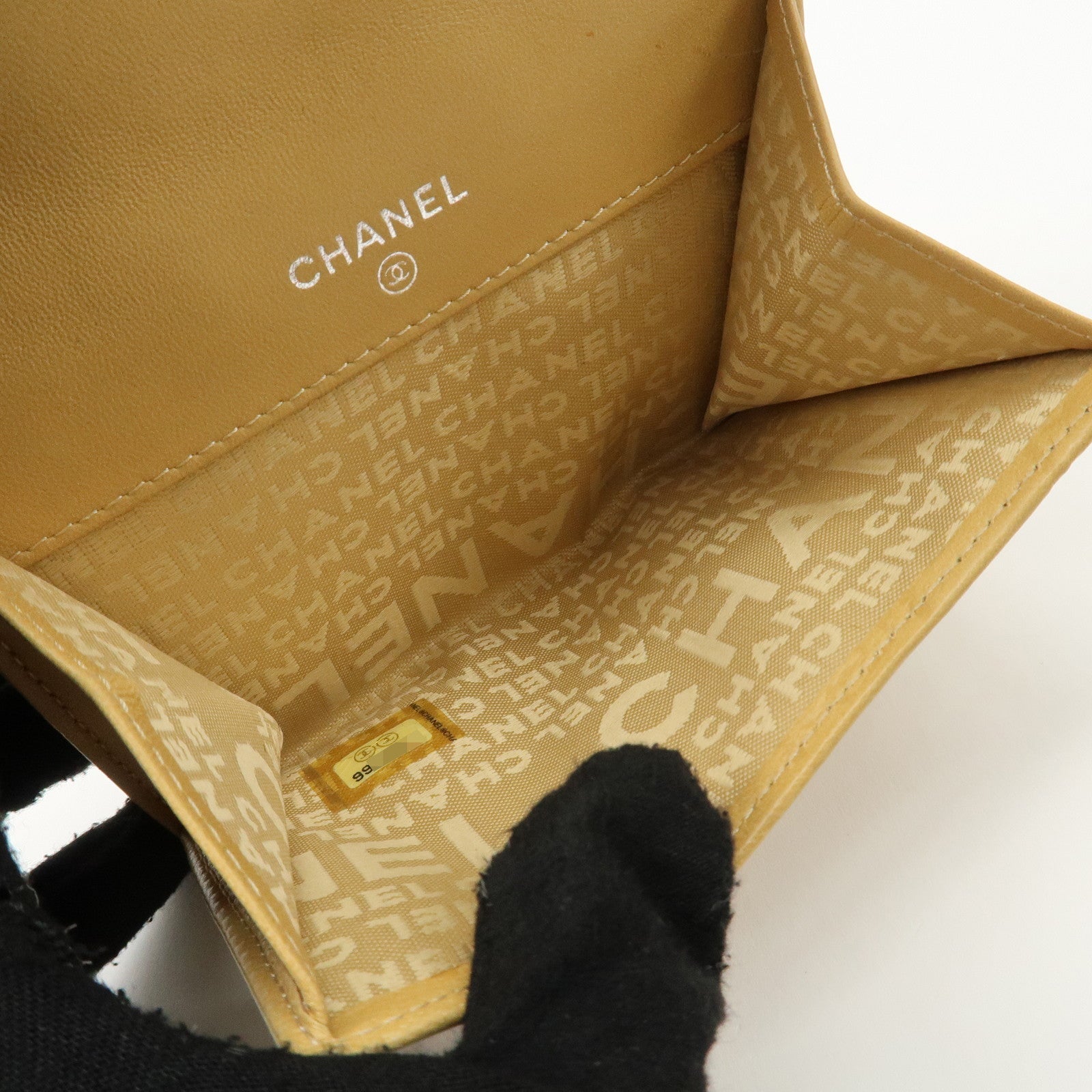 CHANEL Icon Line Lamb Skin W Flap Bi-fold Wallet Beige A24212