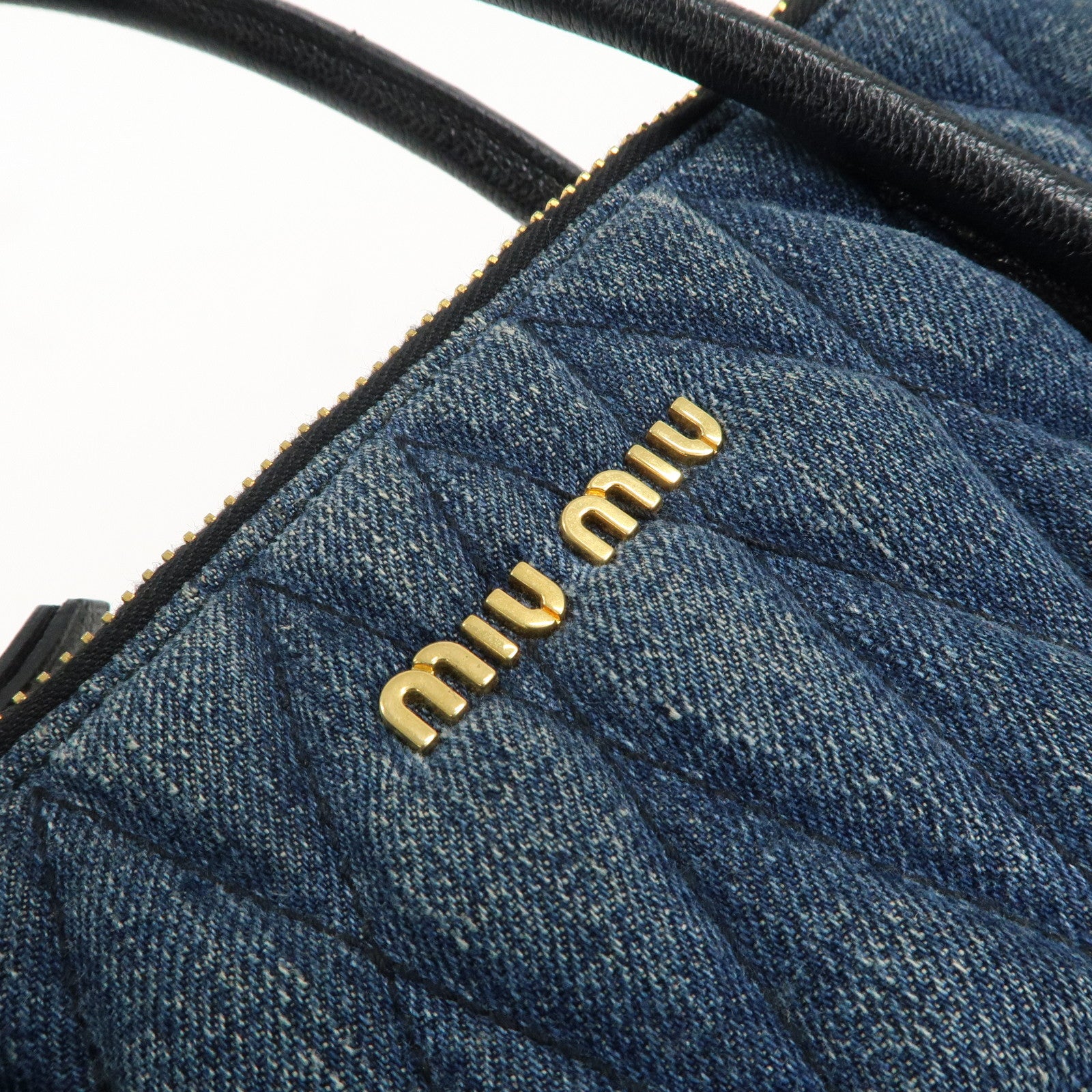 MIU MIU Denim Leather Biker 2WAY Bag Blue Black RN1031