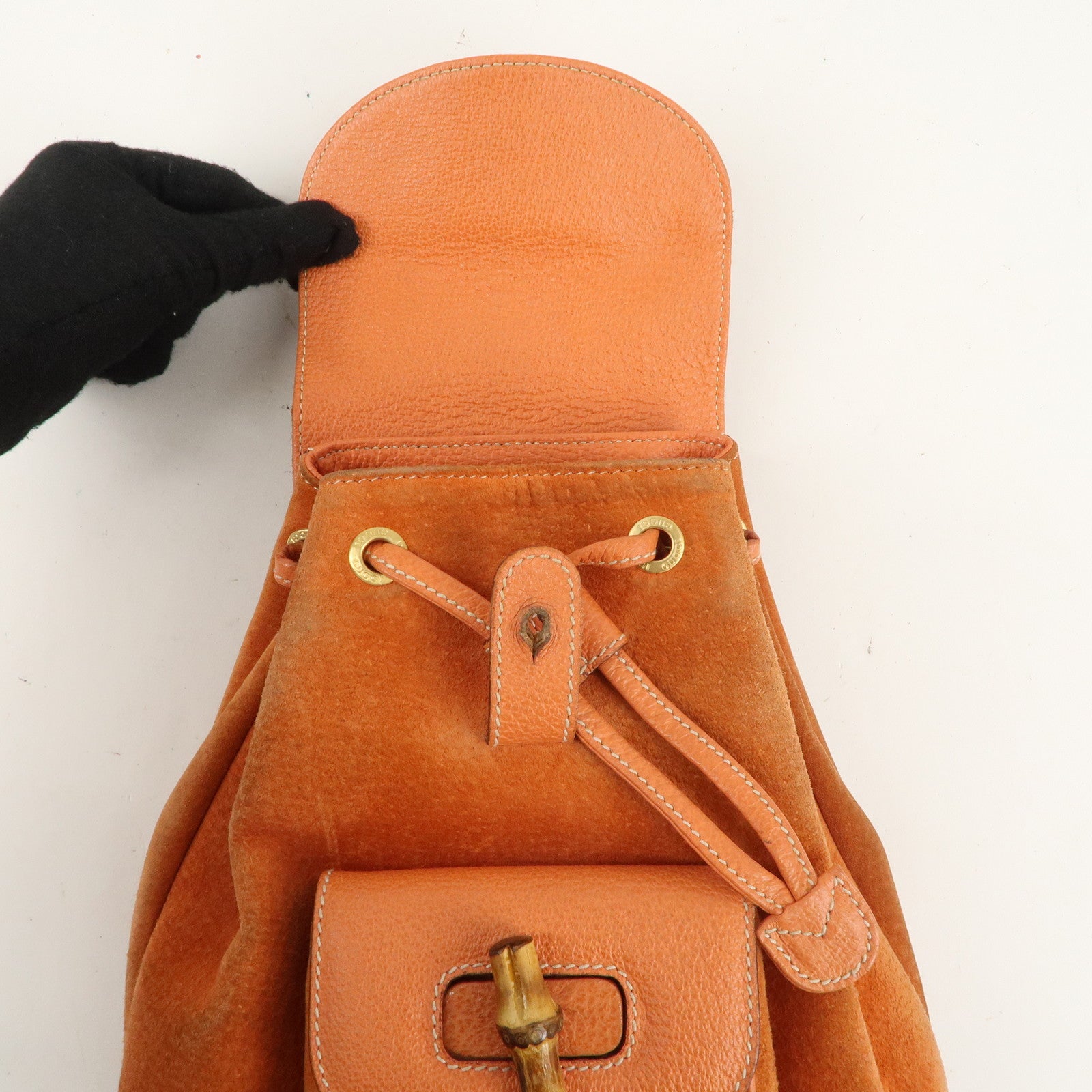 GUCCI Bamboo Suede Ruck Sack Back Pack Orange 003.3444.0030