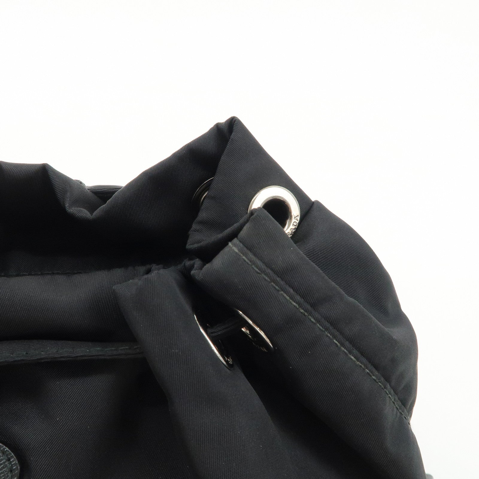 PRADA Logo Nylon Lether Back Pack Ruck Sack Black