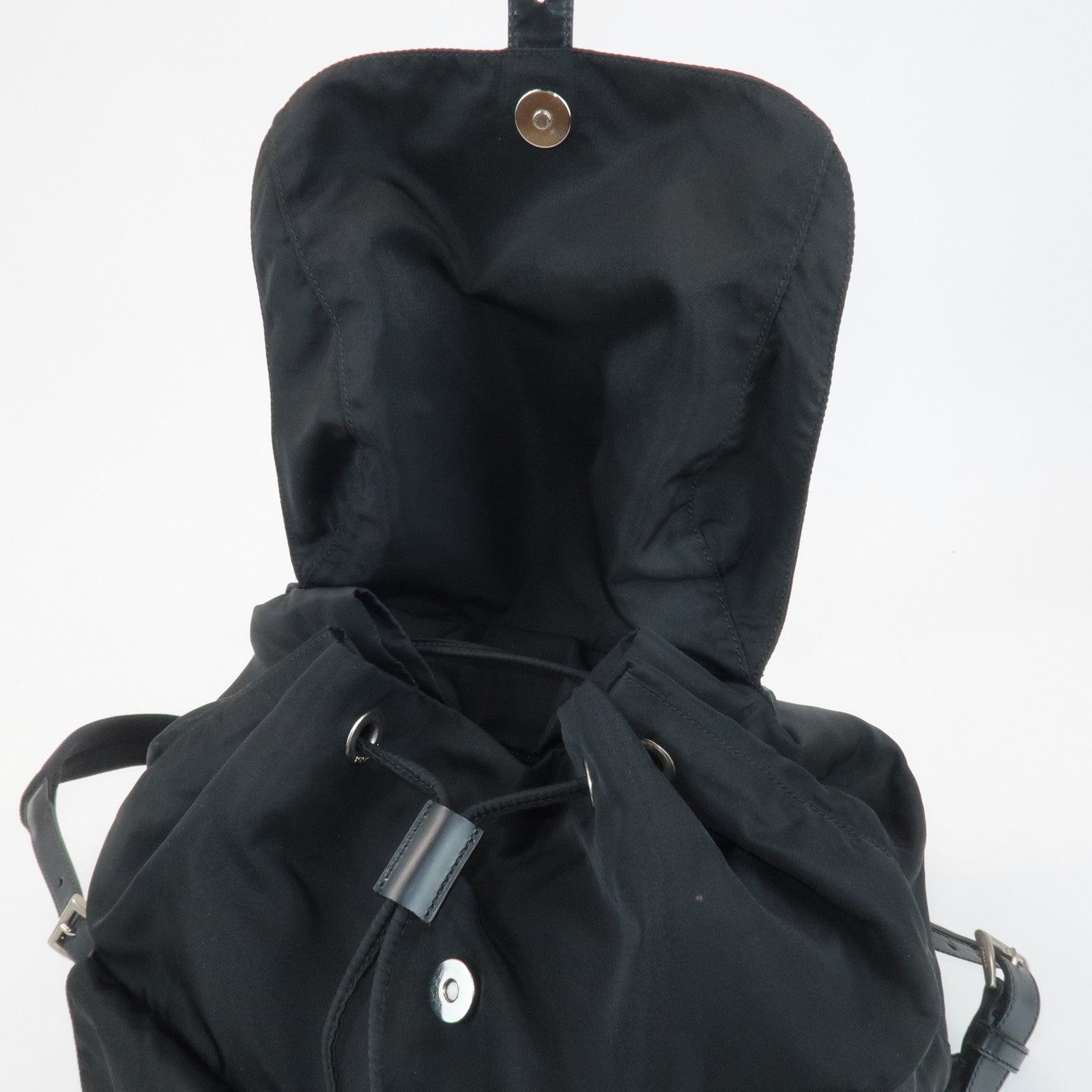 PRADA Triangle Logo Nylon Leather Back Pack Ruck Sack Black B2811 Used