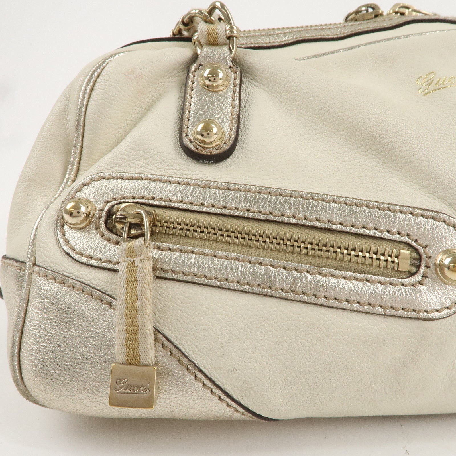 GUCCI Sherry Line Leather Chain Shoulder Bag Ivory Gold 152462