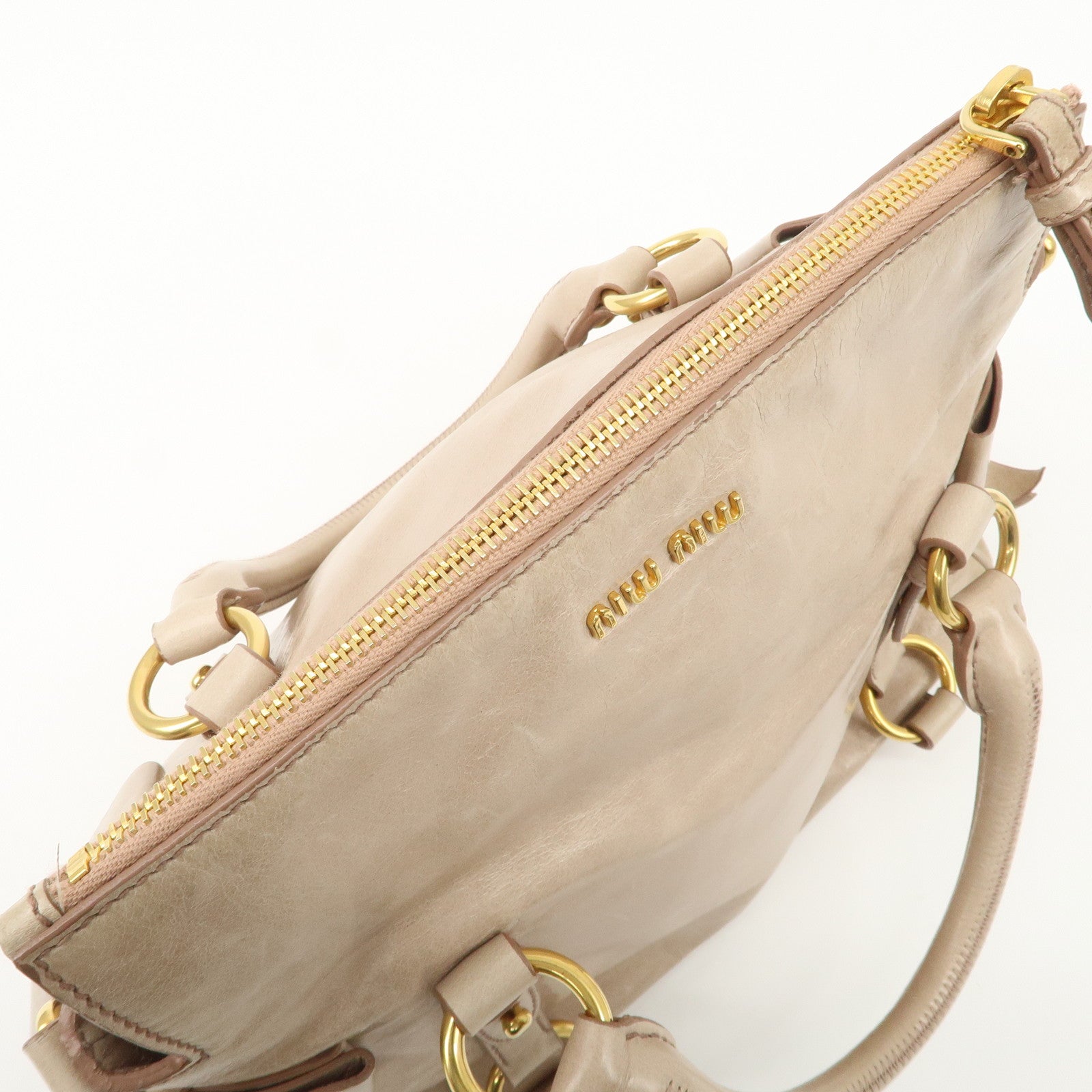 MIU MIU Leather Ribbon 2Way Bag Hand Bag Shoulder Bag Beige RT0438 Used