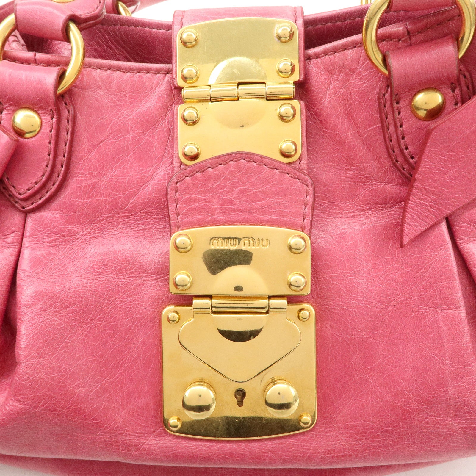 MIU MIU Leather Ribbon 2Way Bag Hand Bag Shoulder Bag Pink Used