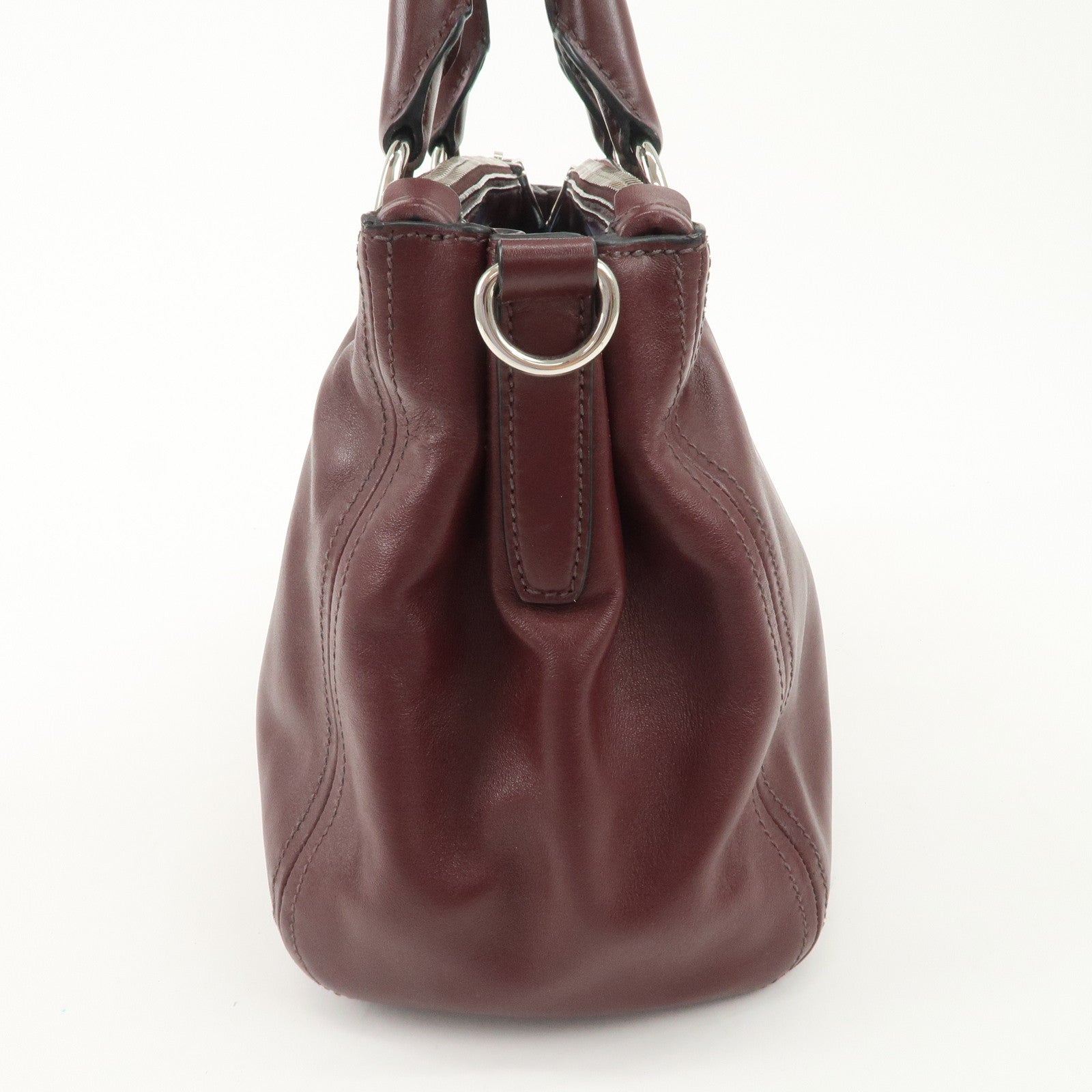 PRADA Leather 2Way Bag Hand Bag Shoulder Bag Bordeaux BN2866