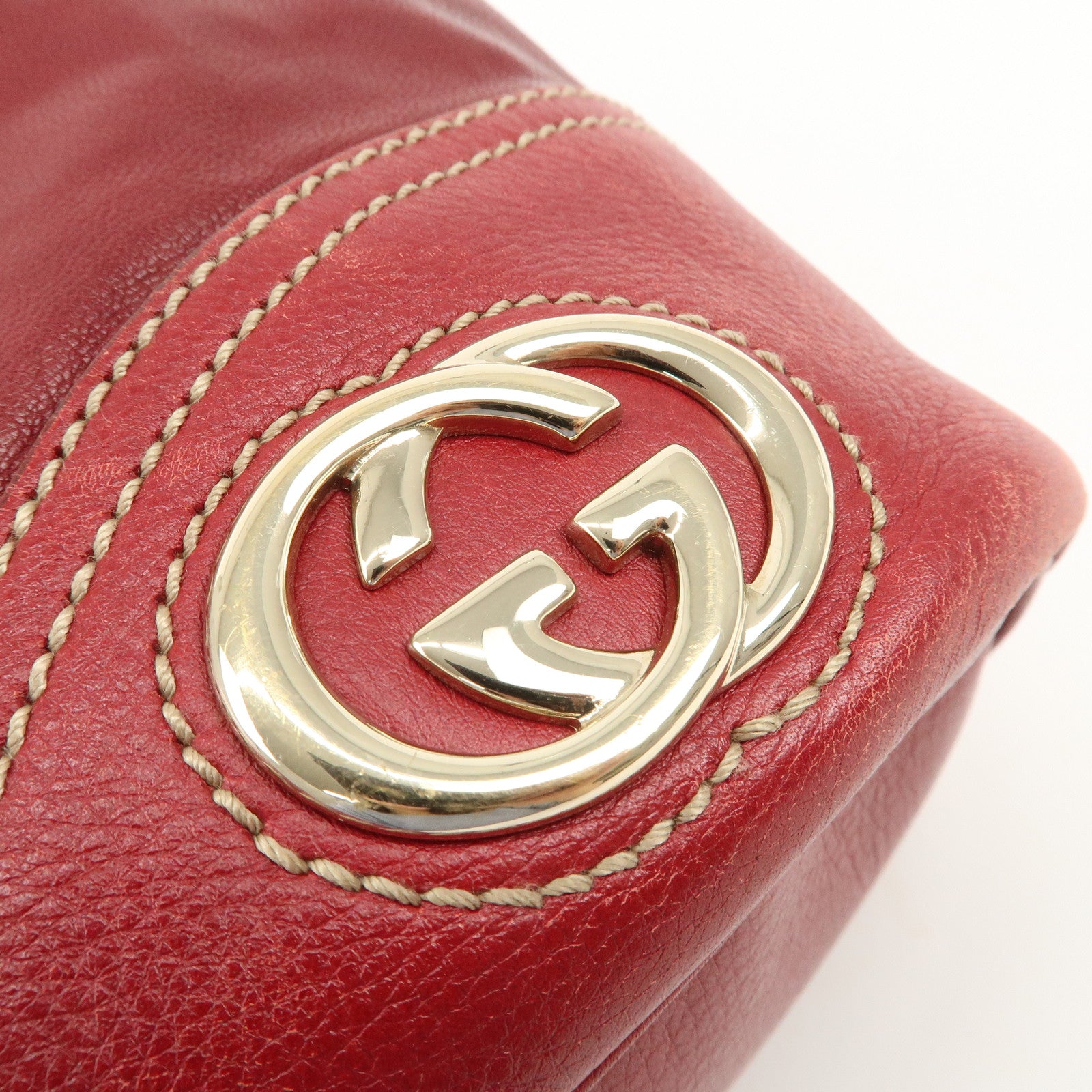 GUCCI New Brit Leather Shoulder Bag Red 182491