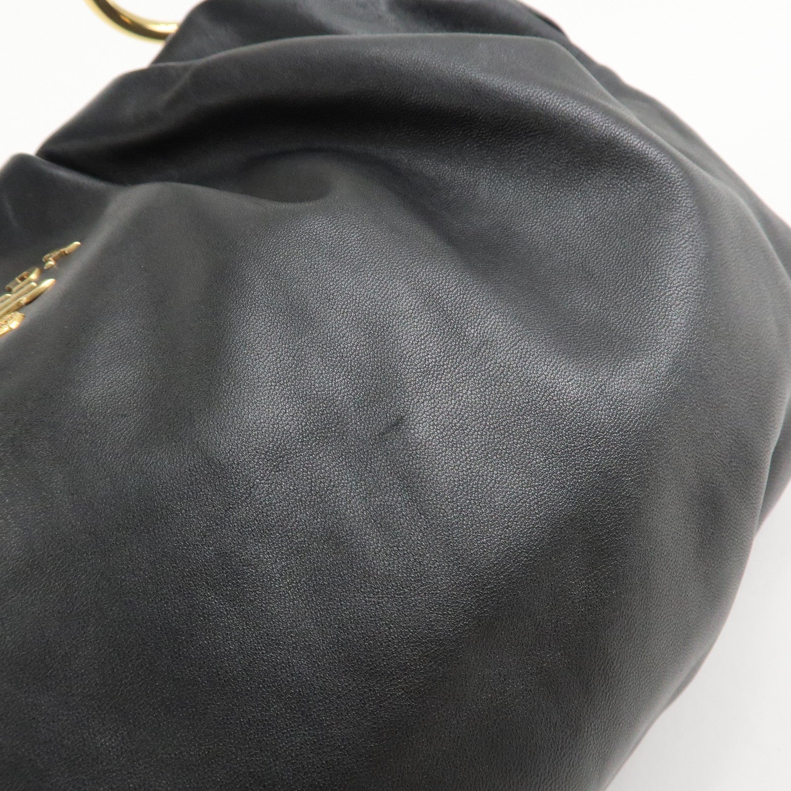 PRADA Leather Chain One-Shoulder Bag Black Gold Hardware