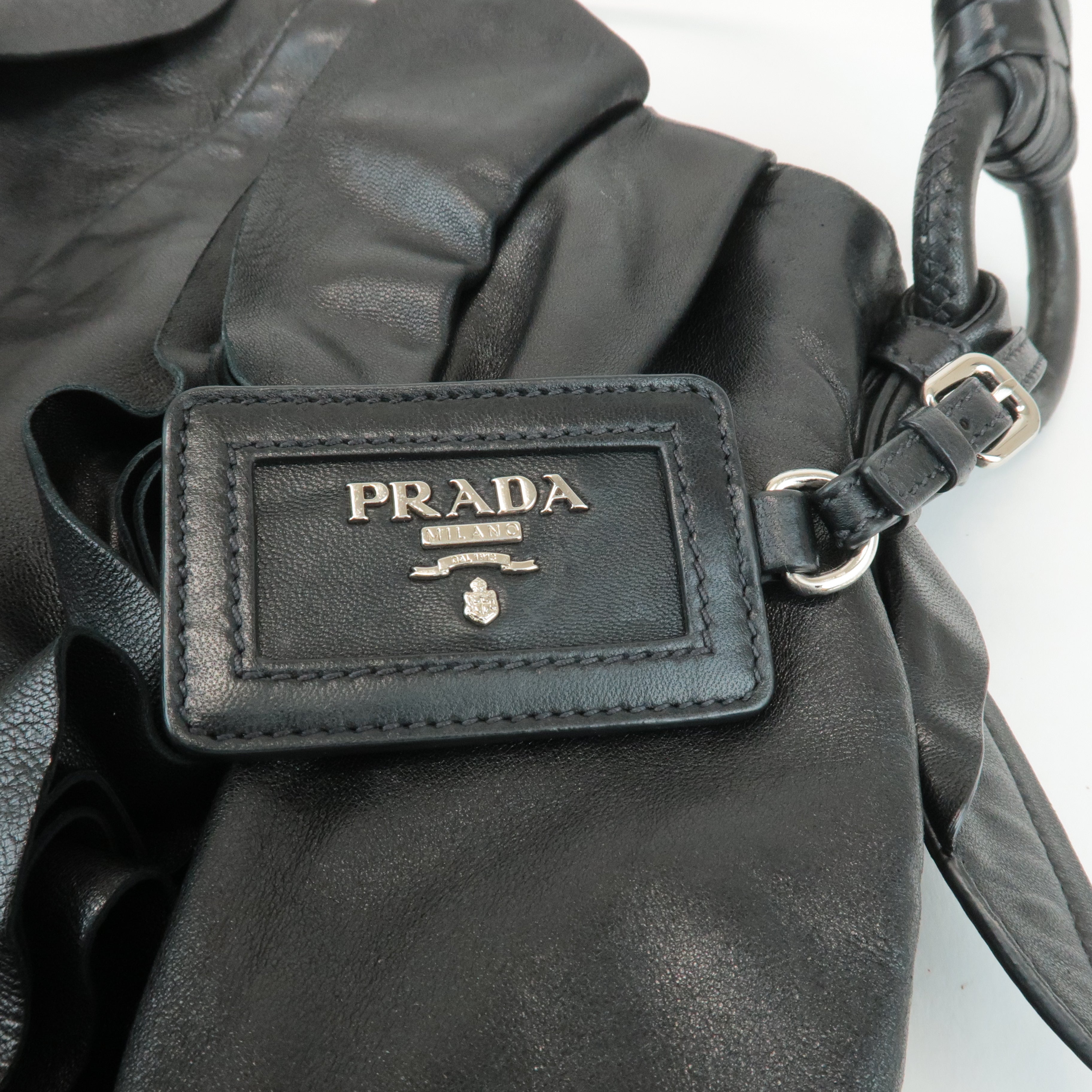 PRADA Lamb Skin One Shoulder Bag Hand Bag Black BR3993 Used