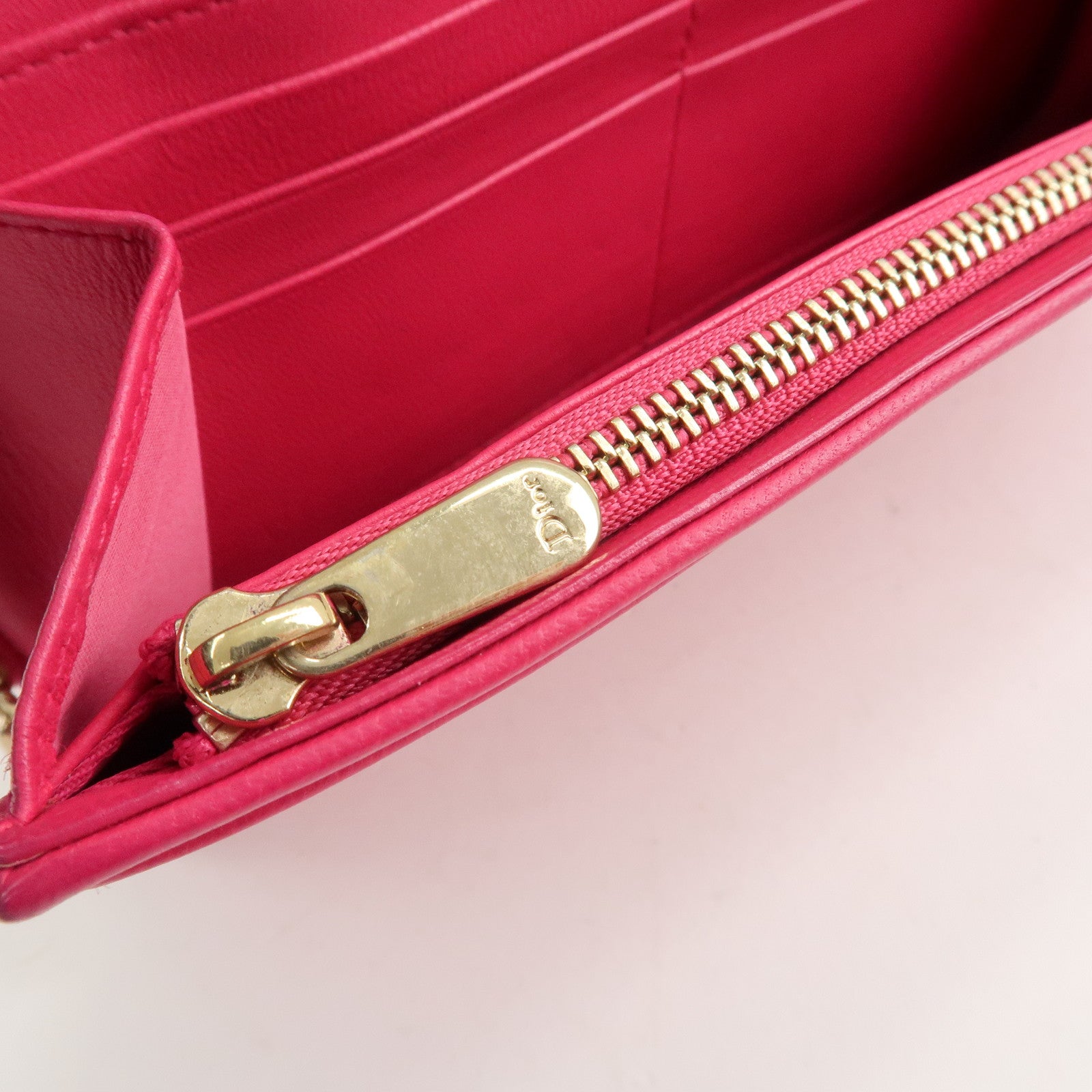 Christian Dior Cannage Leather Chain Long Wallet Pink