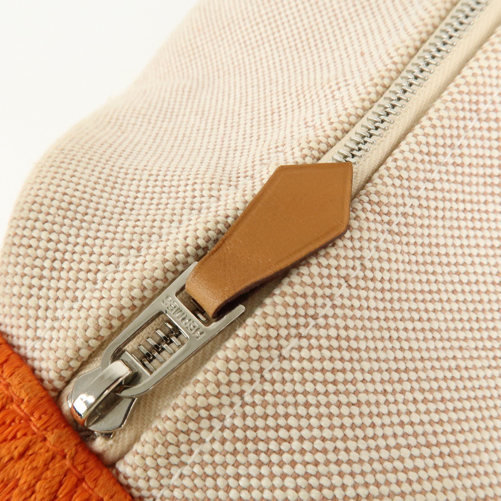 HERMES Canvas Brid A Black GM Hand Bag Beige Orange 103354M Used