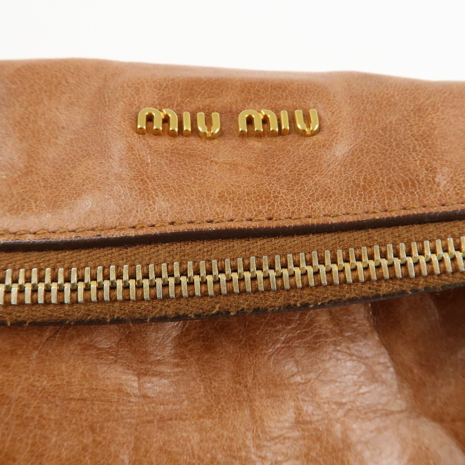 MIU MIU Leather Ribbon Shoulder Hand Bag Brown Used