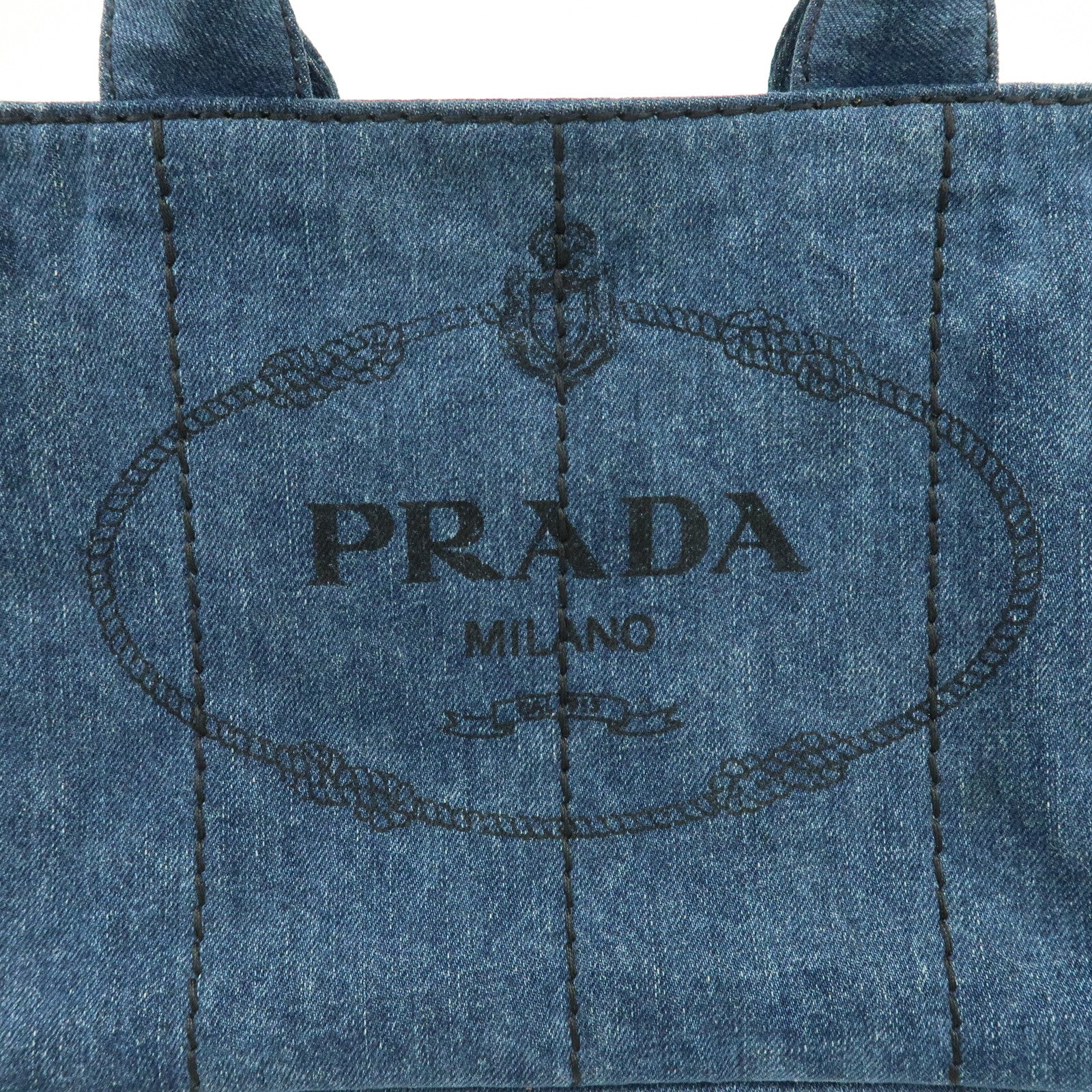 PRADA Logo Canapa Mini Denim Tote Hand Bag Blue 1BG439