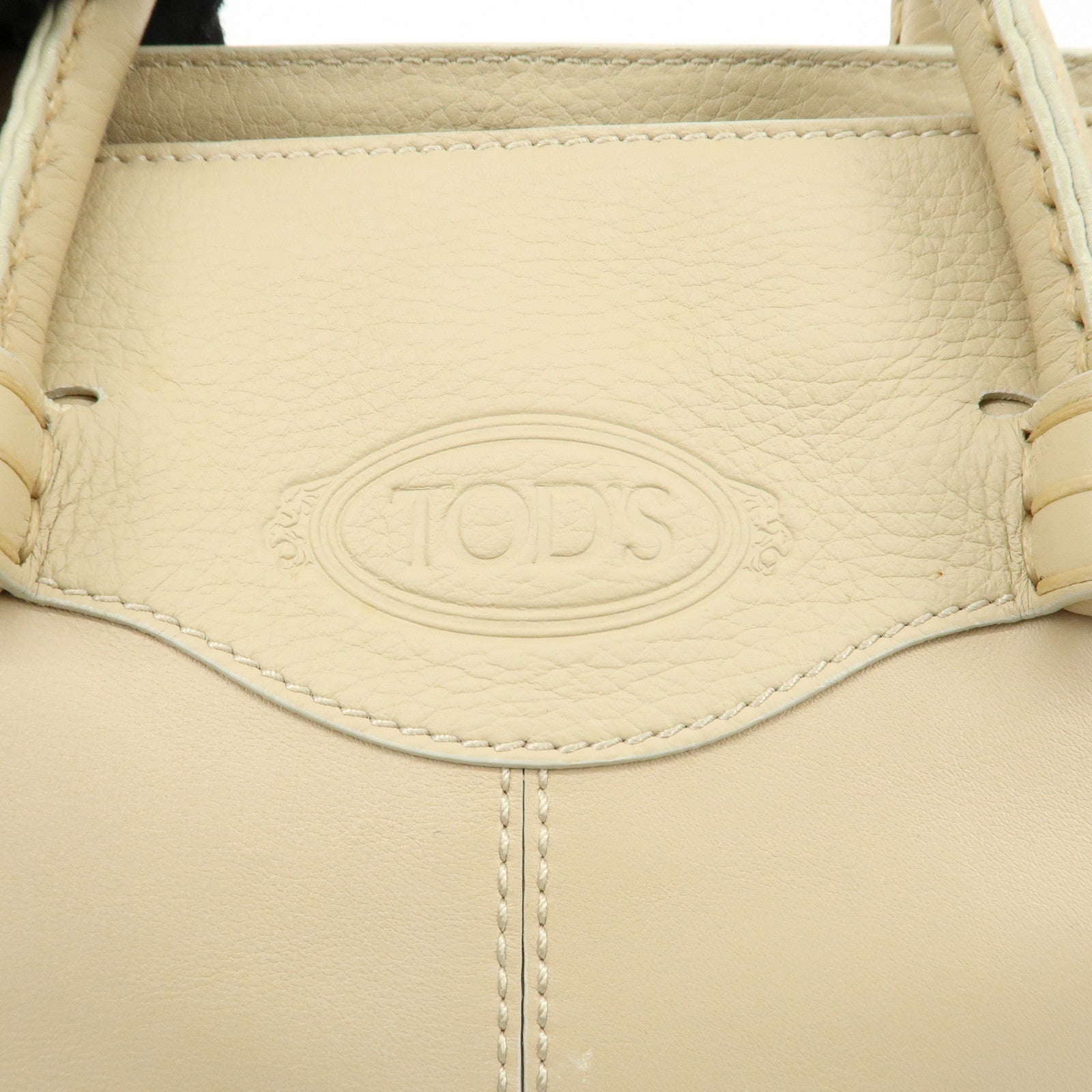 TOD
S Logo Leather Tote Bag Hand Bag Beige Cream