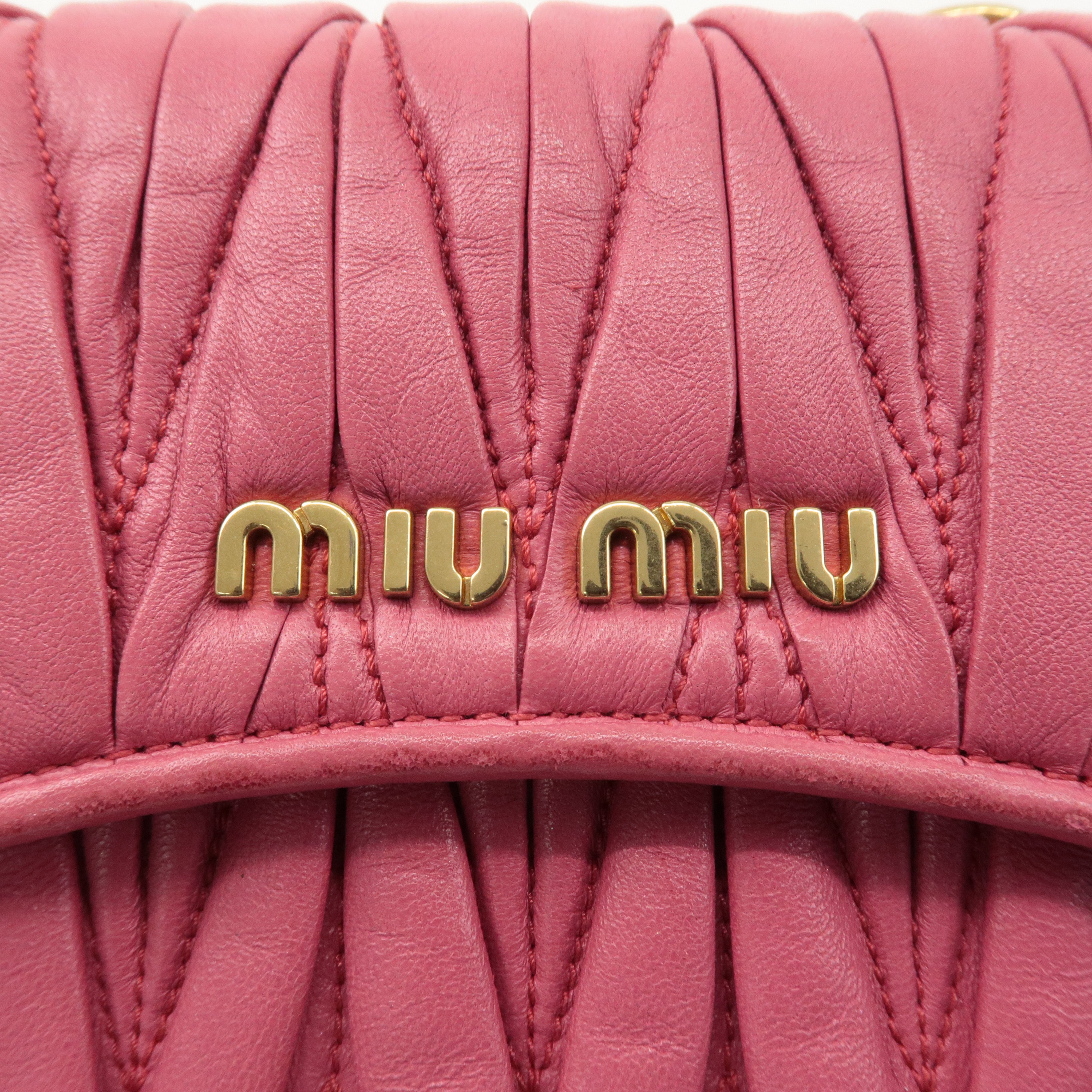 MIU MIU Matelasse Leather Chain Shoulder Bag Pink 5BD140