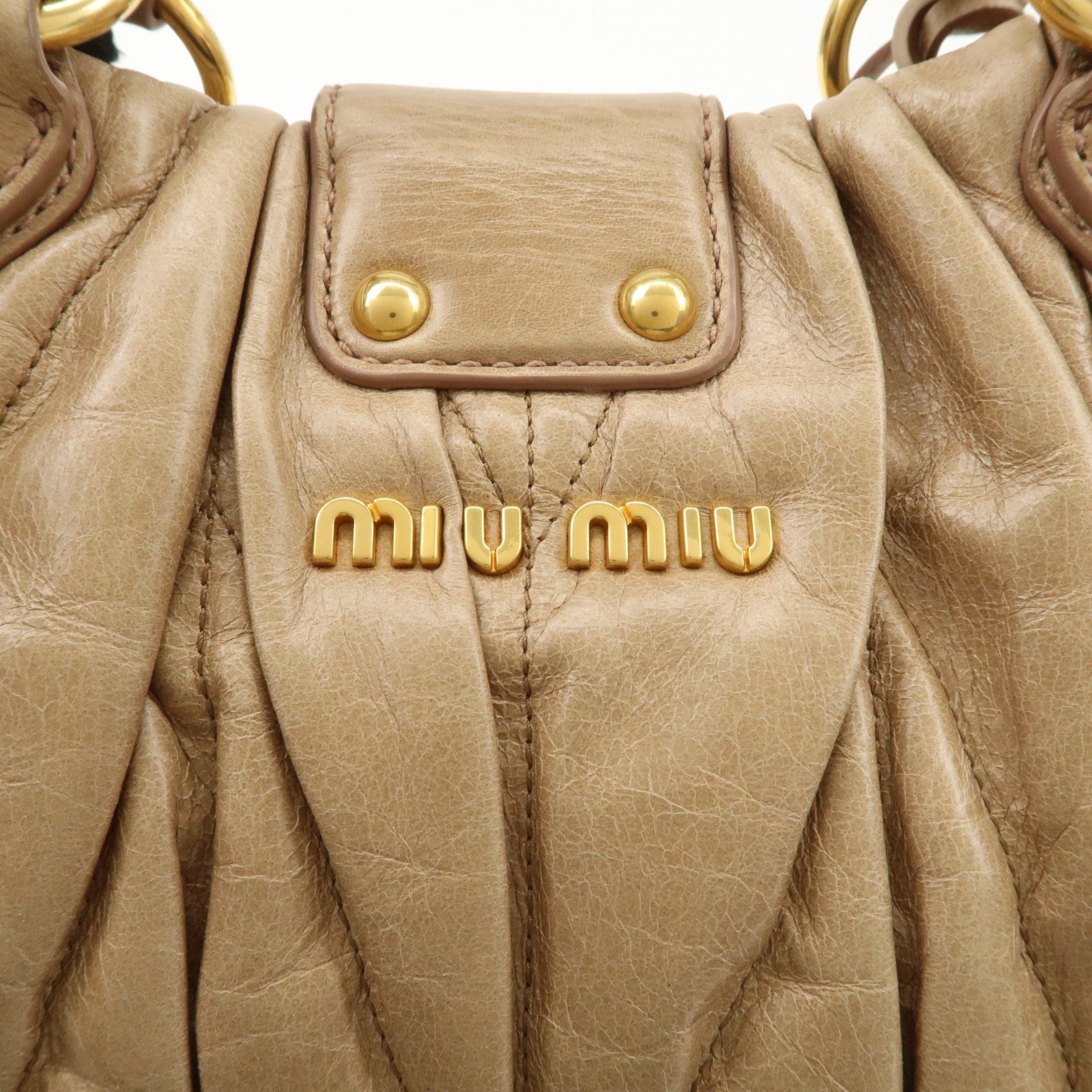 MIU MIU Matelasse Leather Gathered 2Way Shoulder Bag Beige RN0473 Used