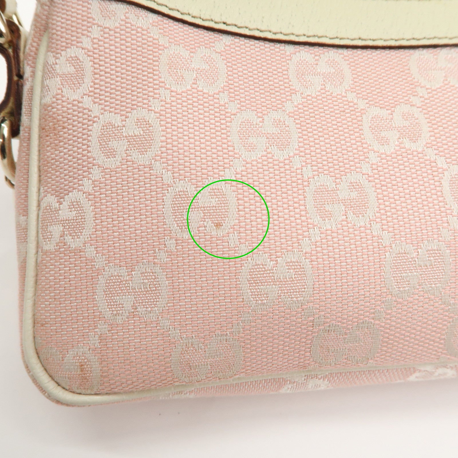 GUCCI GG Canvas Leather Hand Bag Pouch Pink Ivory 154432 Used