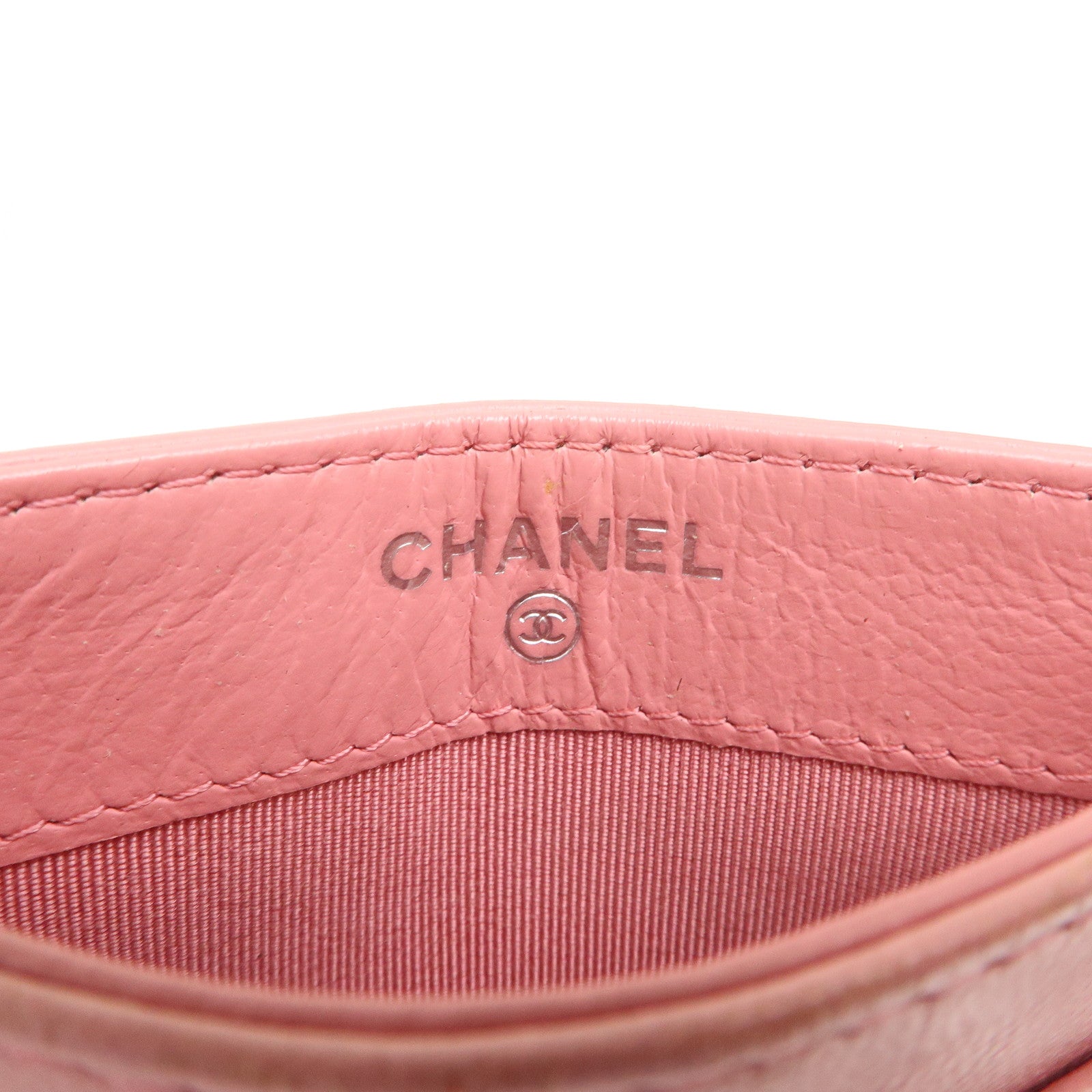 CHANEL Matelasse Leather Card Case Pink Gold A31510