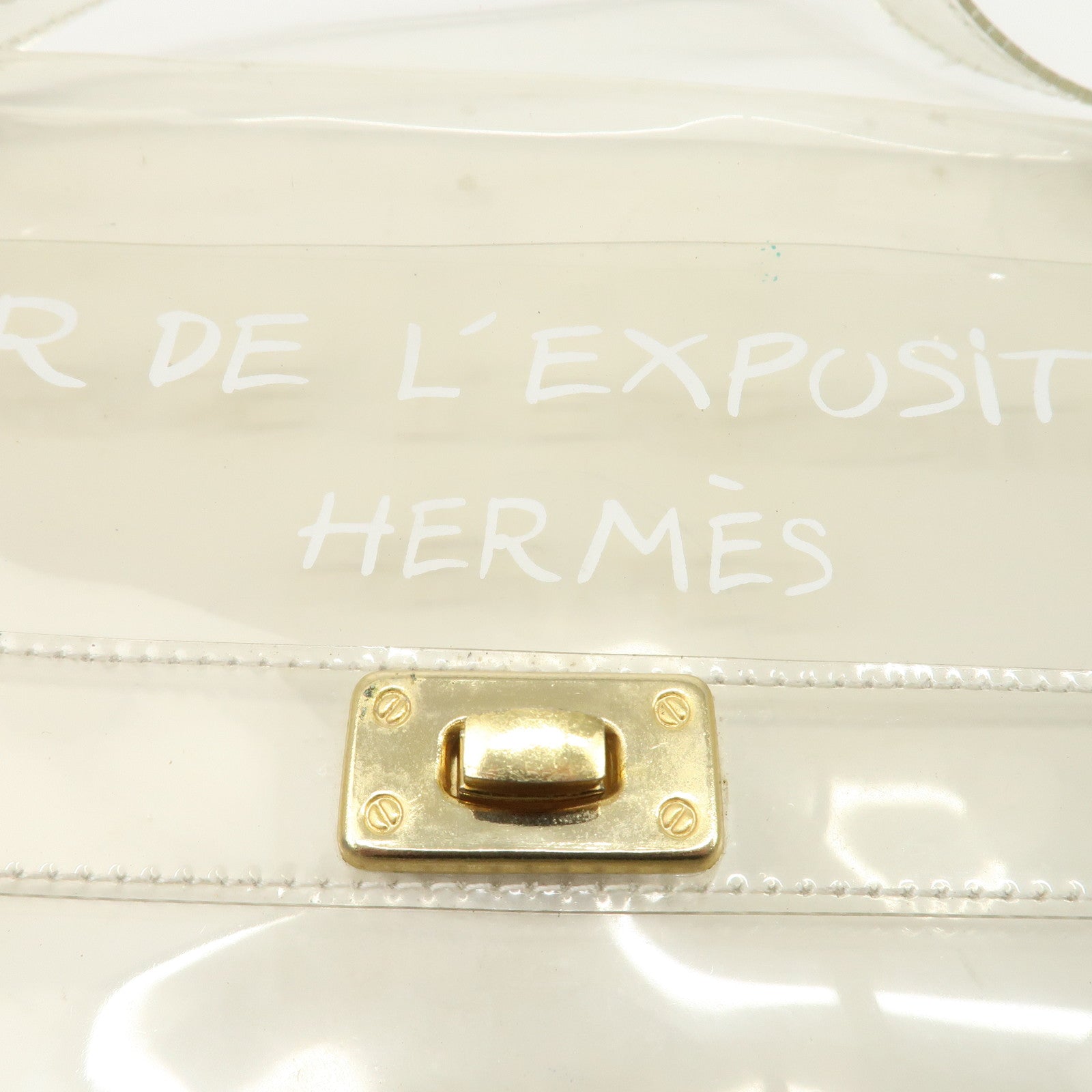 HERMES Vinyl Kelly Hand Bag Clear Transparet Gold Hardware Used