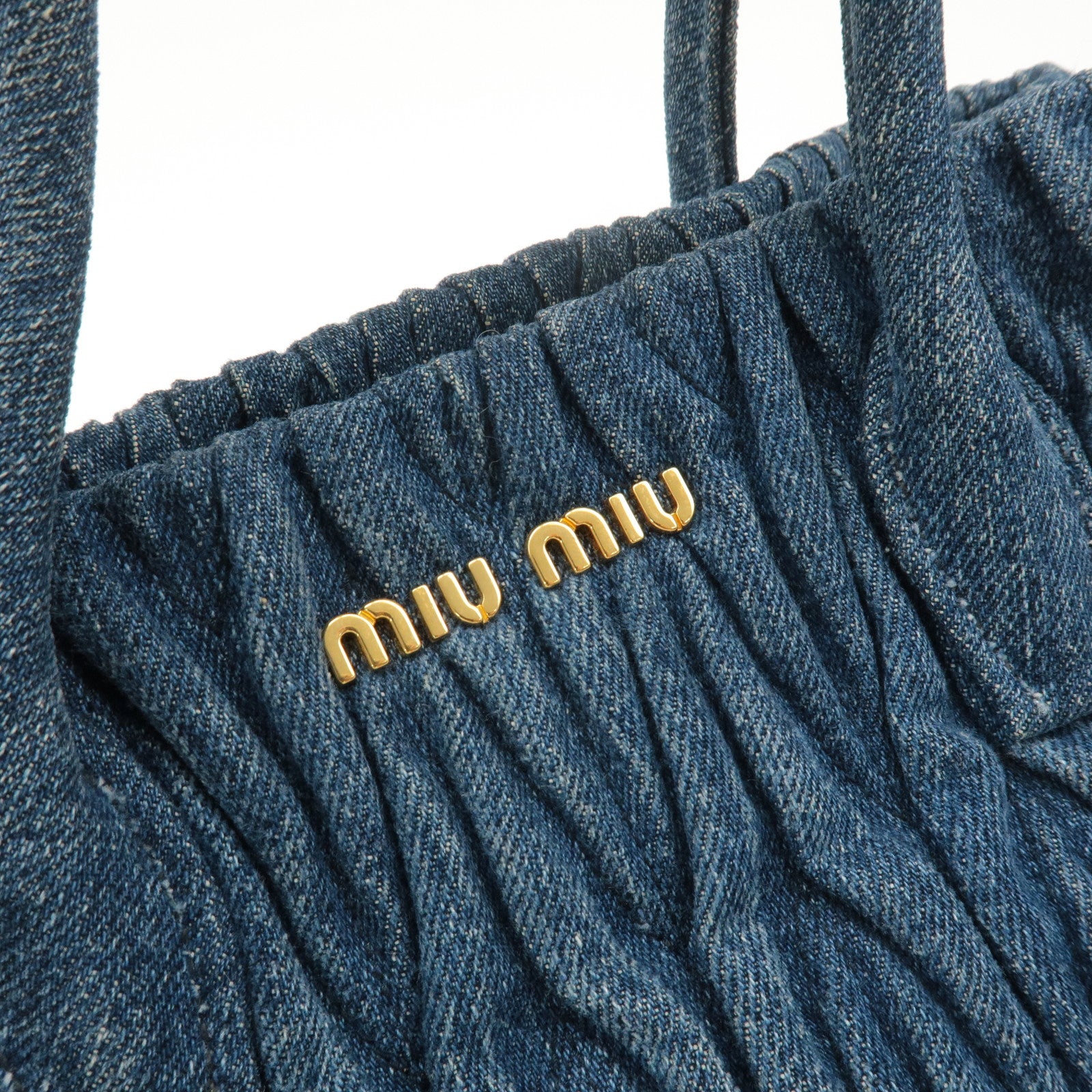 MIU MIU Matelasse Denim Leather 2Way Shoulder Hand Bag Blue