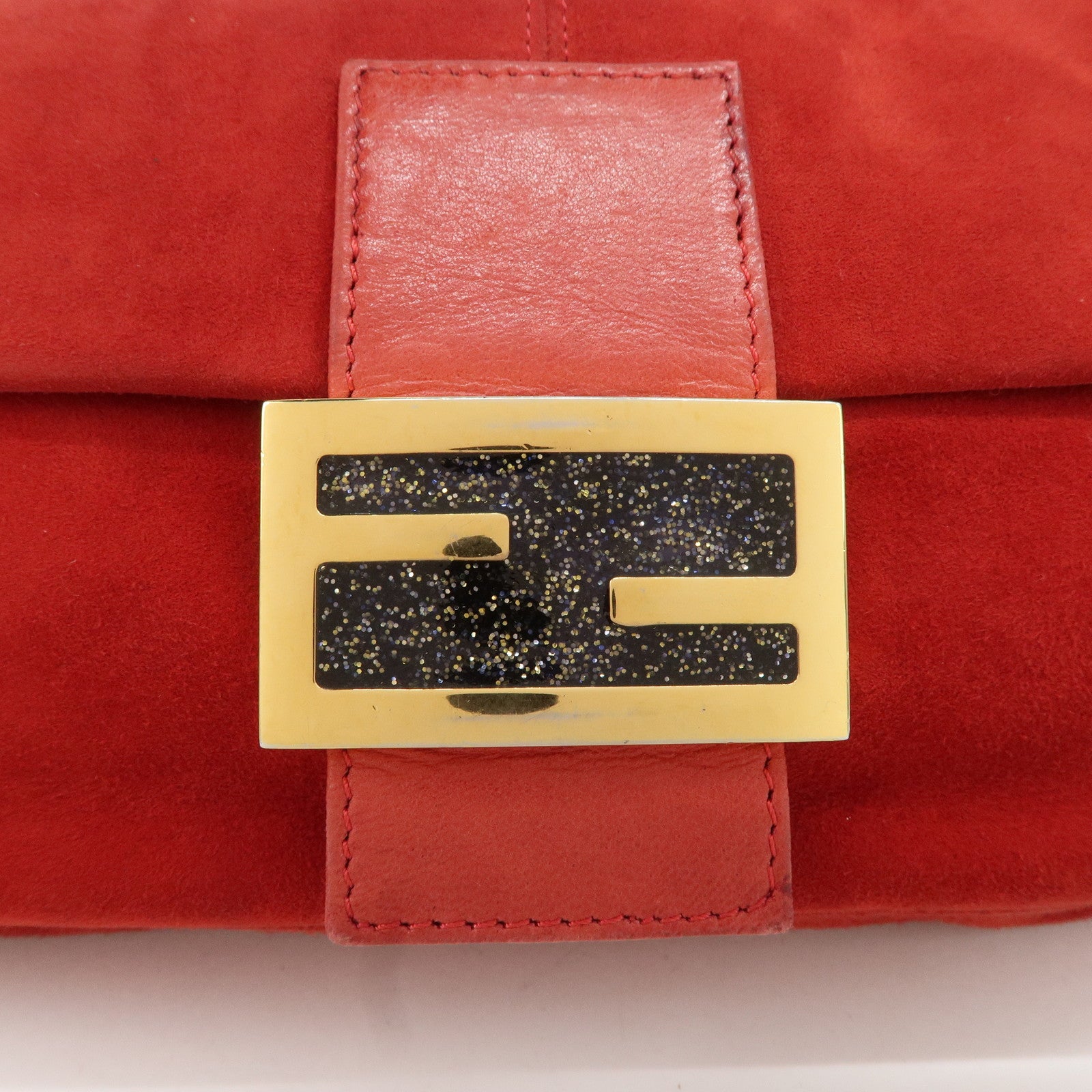 FENDI Mamma Baguette Suede Leather Shoulder Bag Red 26424 Used